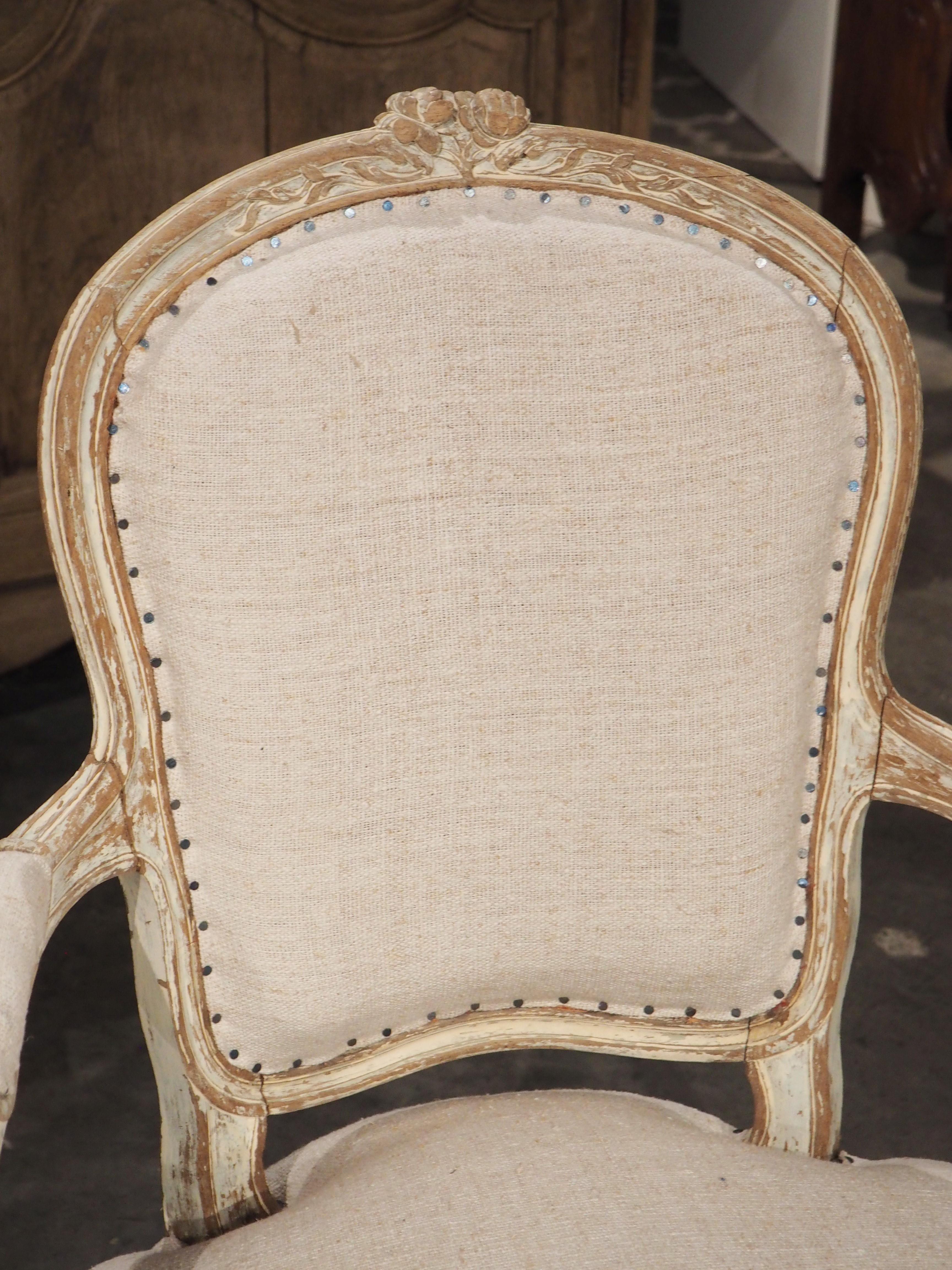 Louis XV Pair of Antique French Parcel Paint Cabriolet Armchairs, Late 19th Century
