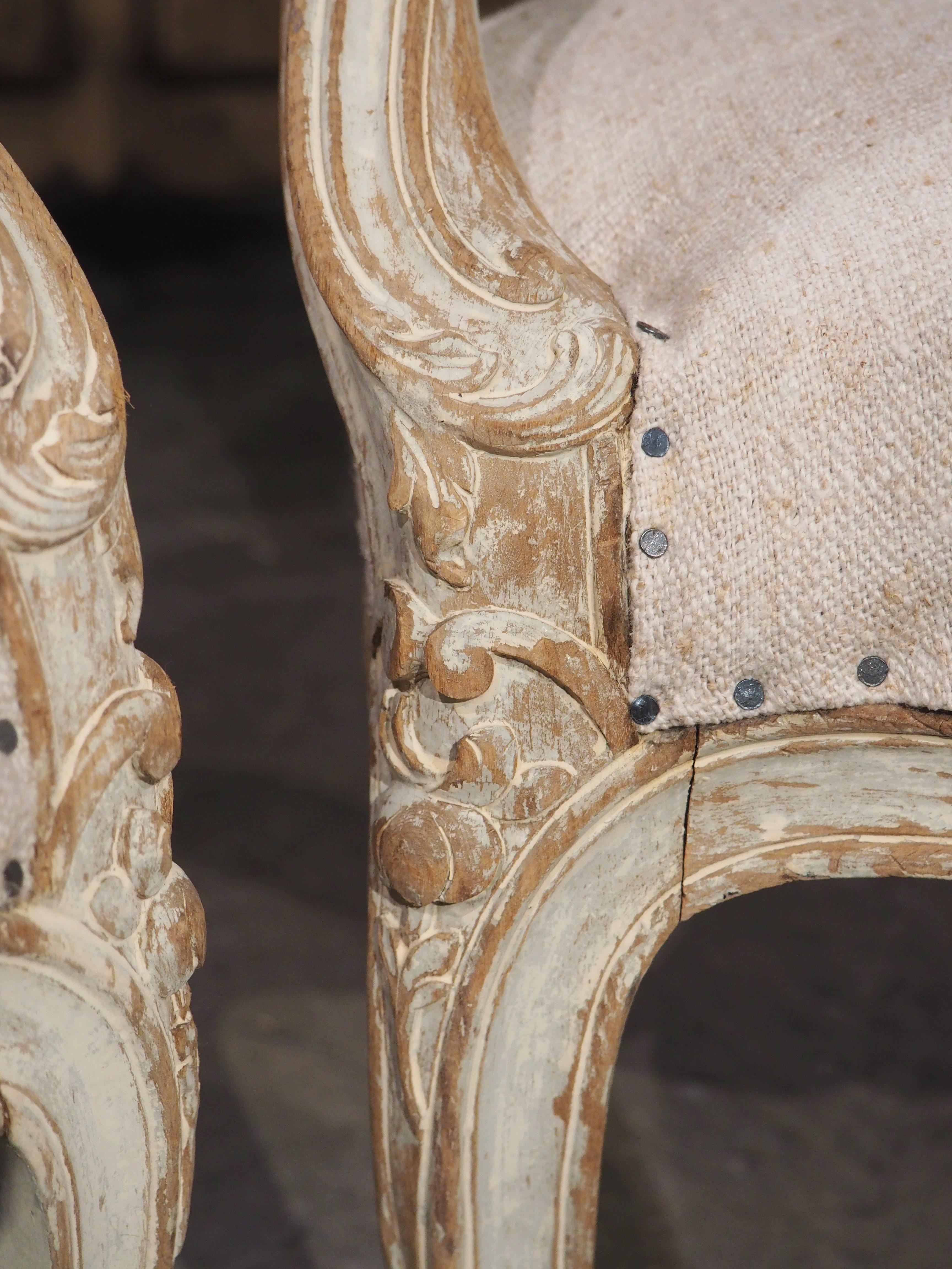 Pair of Antique French Parcel Paint Cabriolet Armchairs, Late 19th Century 1