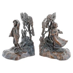 Pair Of Antique French Patinated Bronze Book Ends