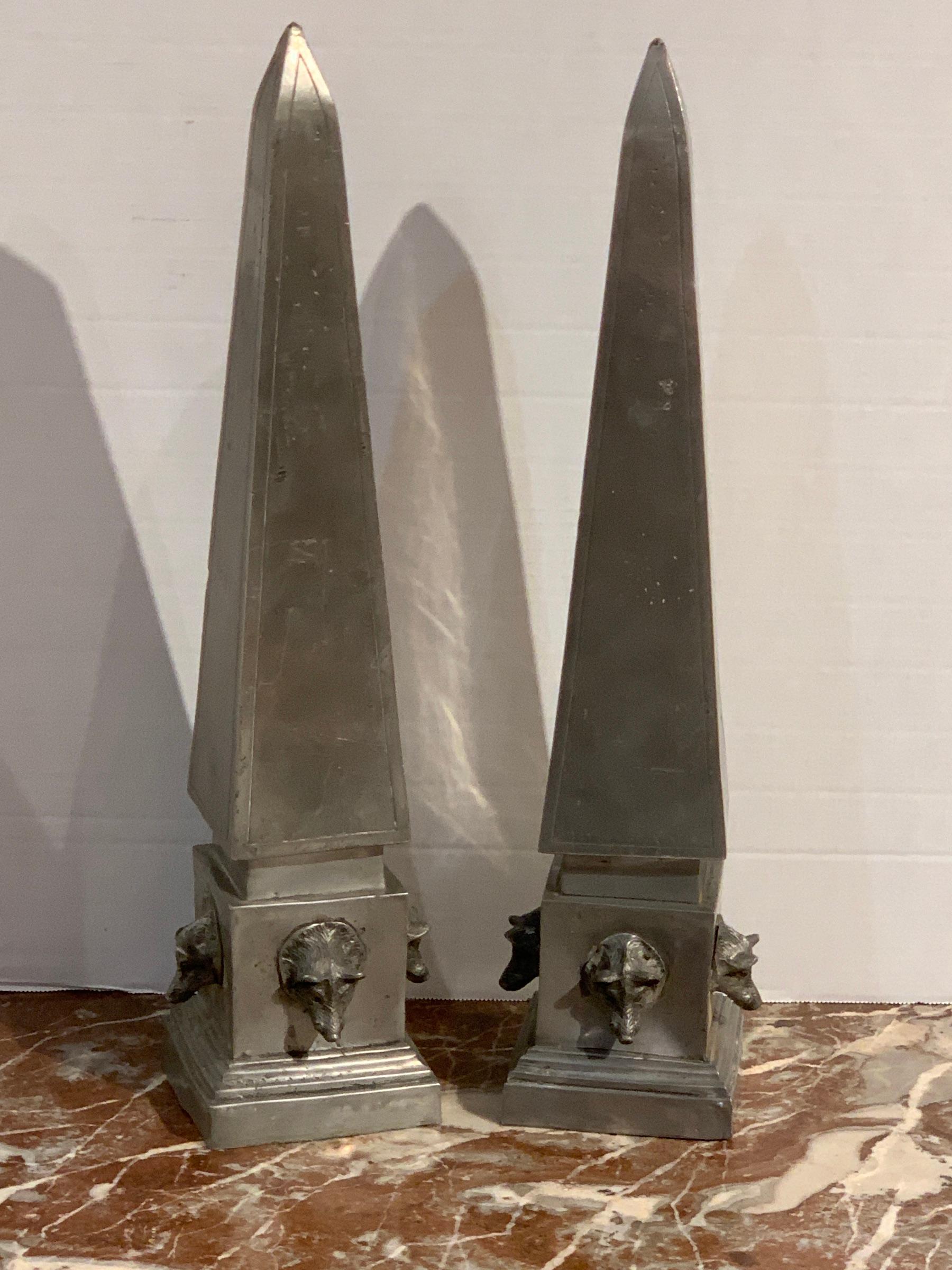 Pair of Antique French Pewter Boars Head Obelisks, with Lucite Bases For Sale 5