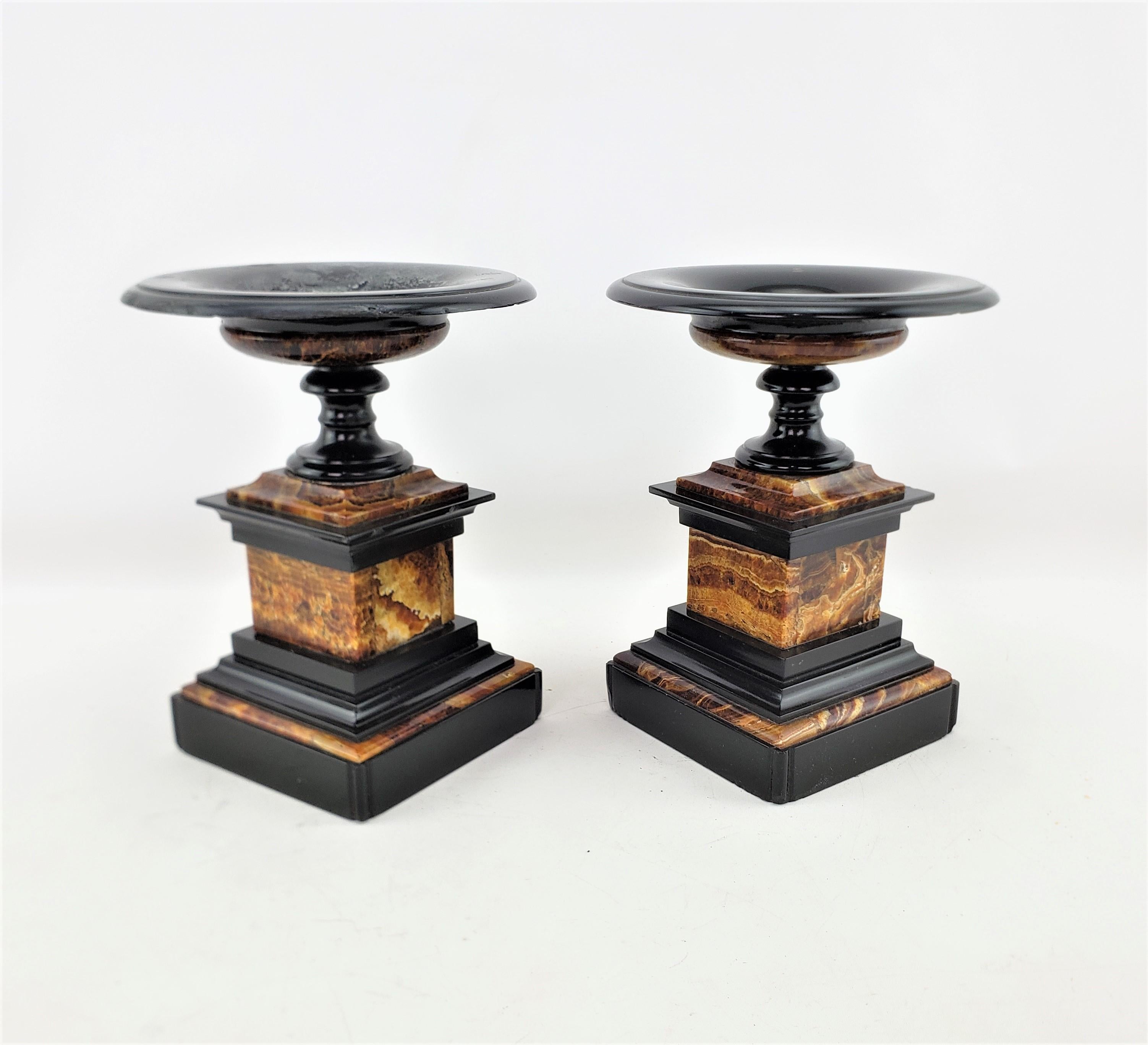 Pair of Antique French Polished Slate & Marble Garniture Set or Tazzas For Sale 4