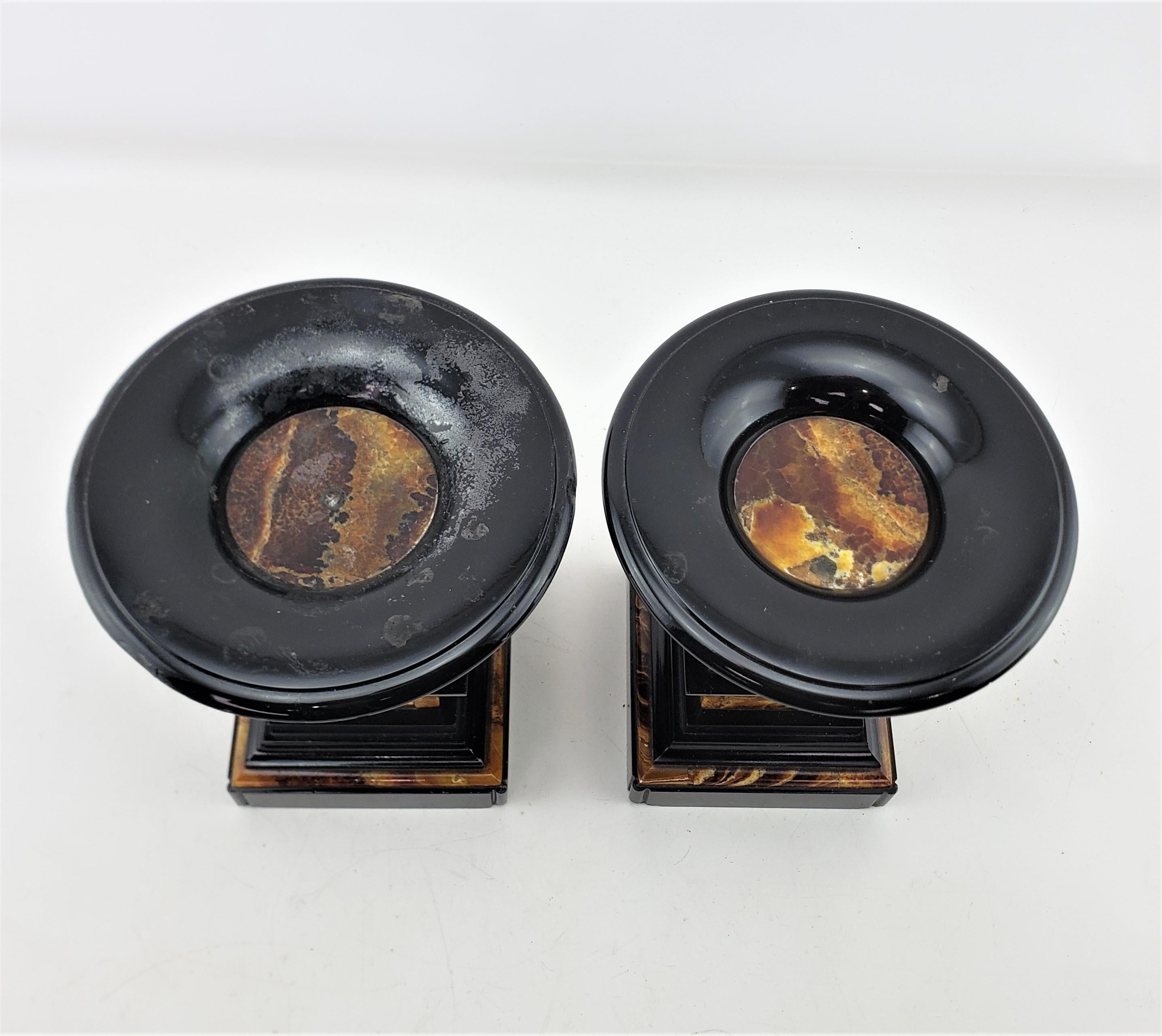 Pair of Antique French Polished Slate & Marble Garniture Set or Tazzas For Sale 5