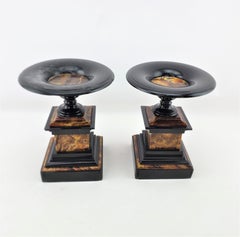 Pair of Antique French Polished Slate & Marble Garniture Set or Tazzas