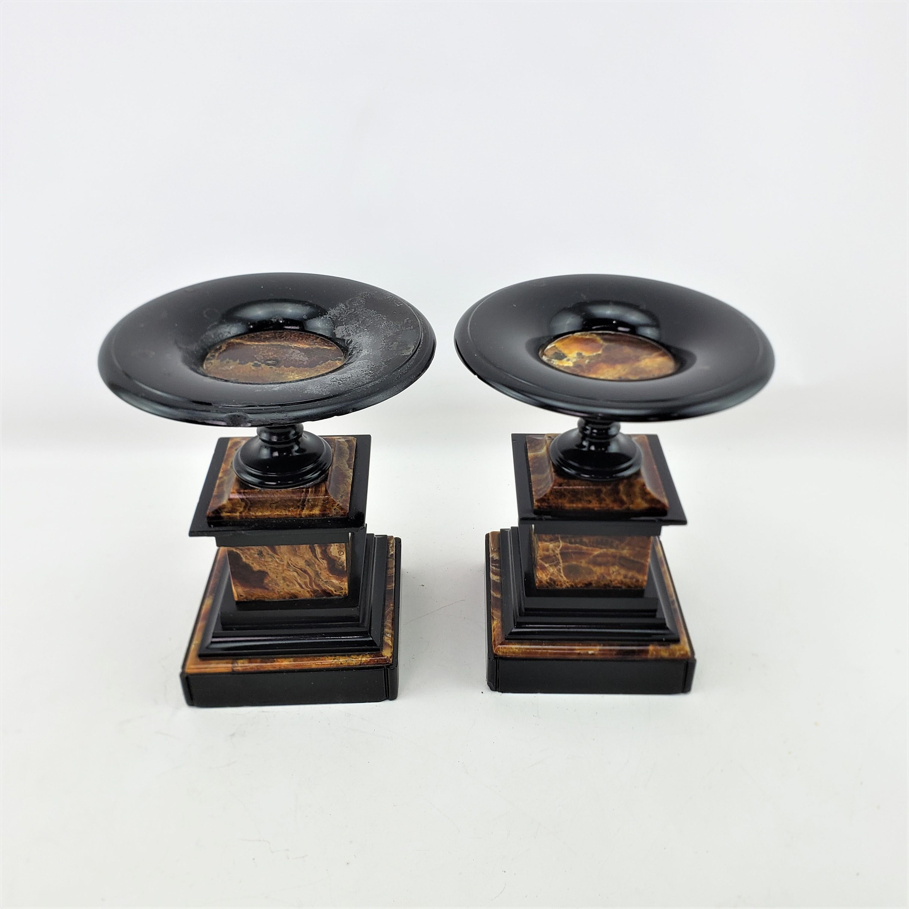 Pair of Antique French Polished Slate & Marble Garniture Set or Tazzas In Good Condition For Sale In Hamilton, Ontario