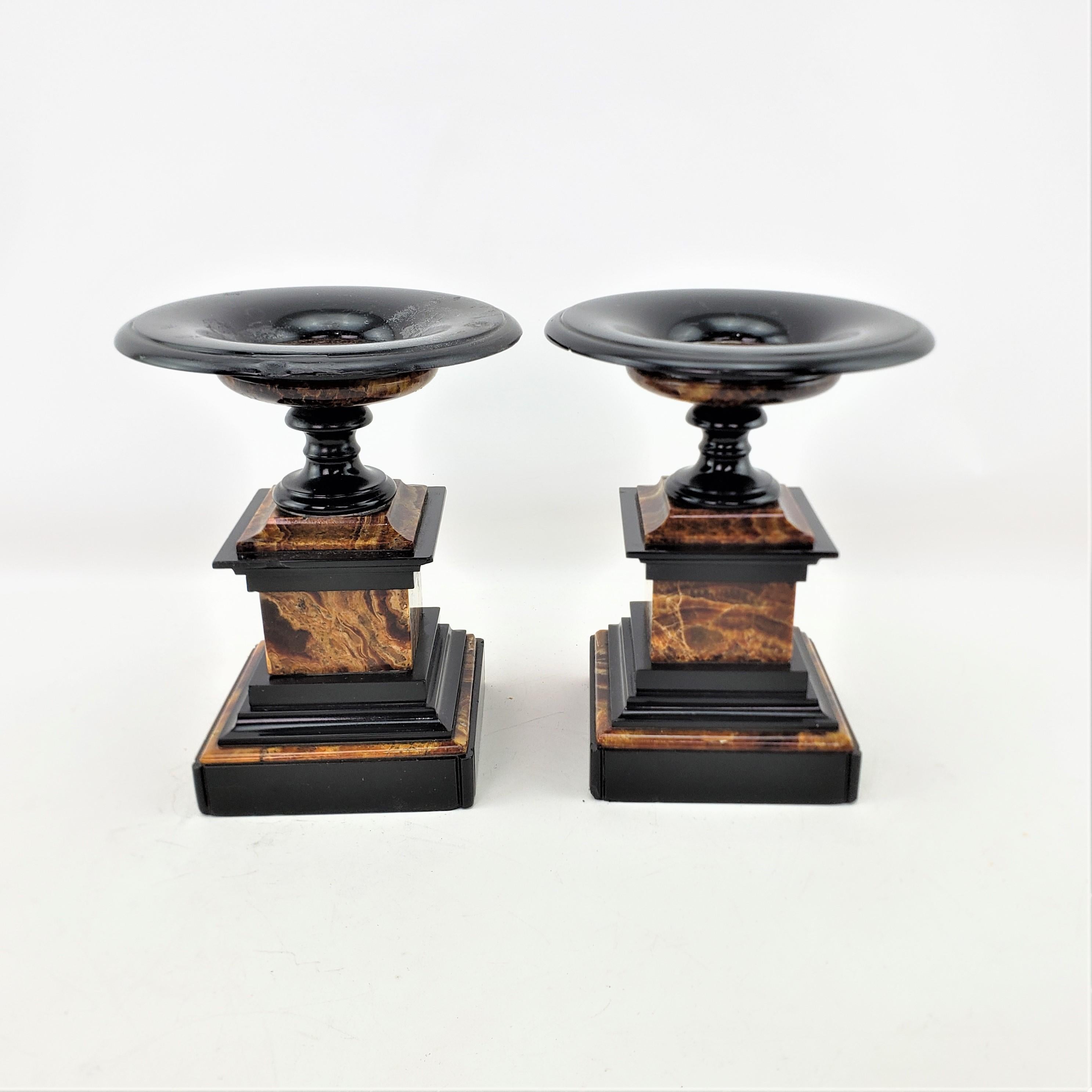 20th Century Pair of Antique French Polished Slate & Marble Garniture Set or Tazzas For Sale
