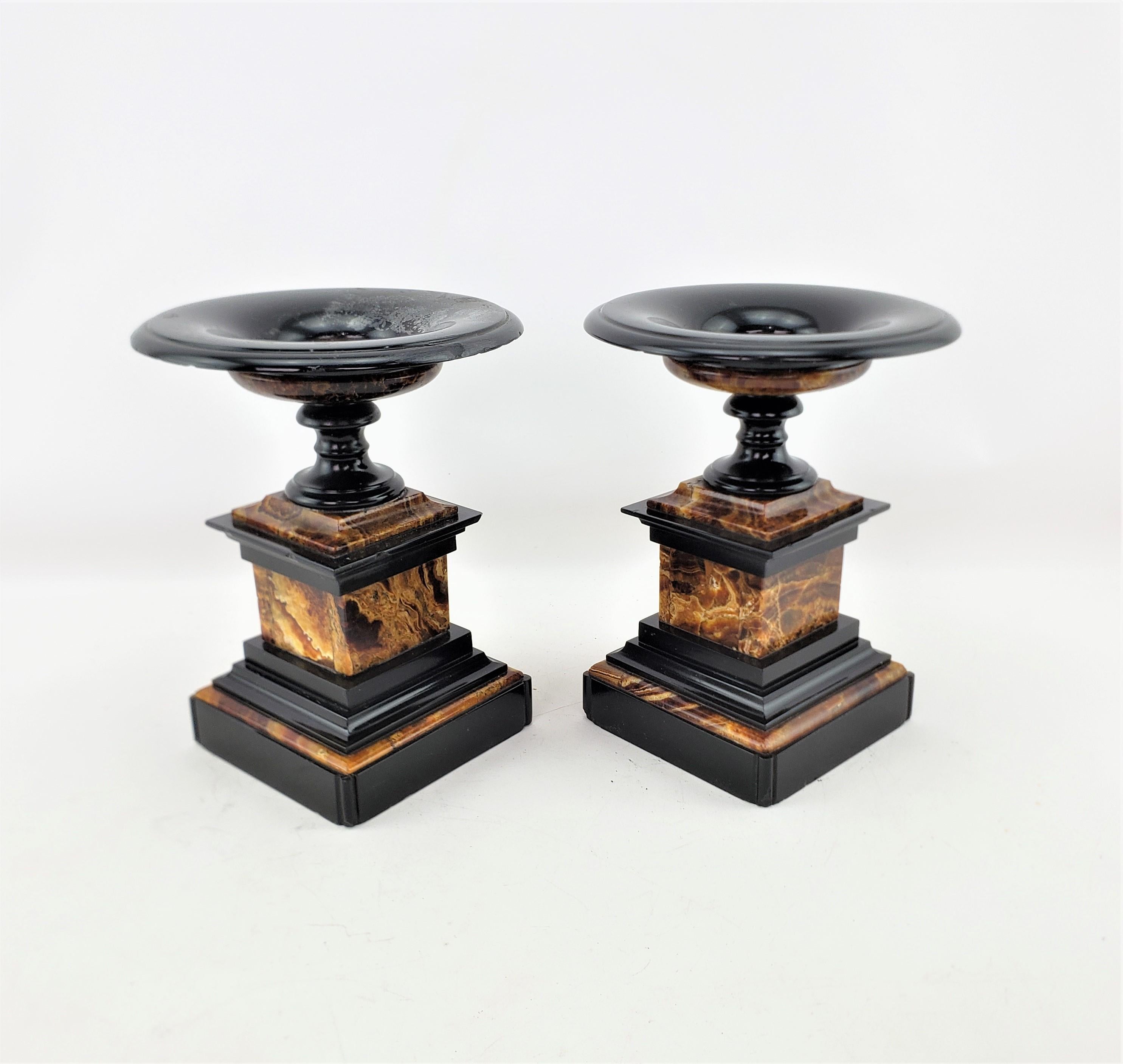 Pair of Antique French Polished Slate & Marble Garniture Set or Tazzas For Sale 2