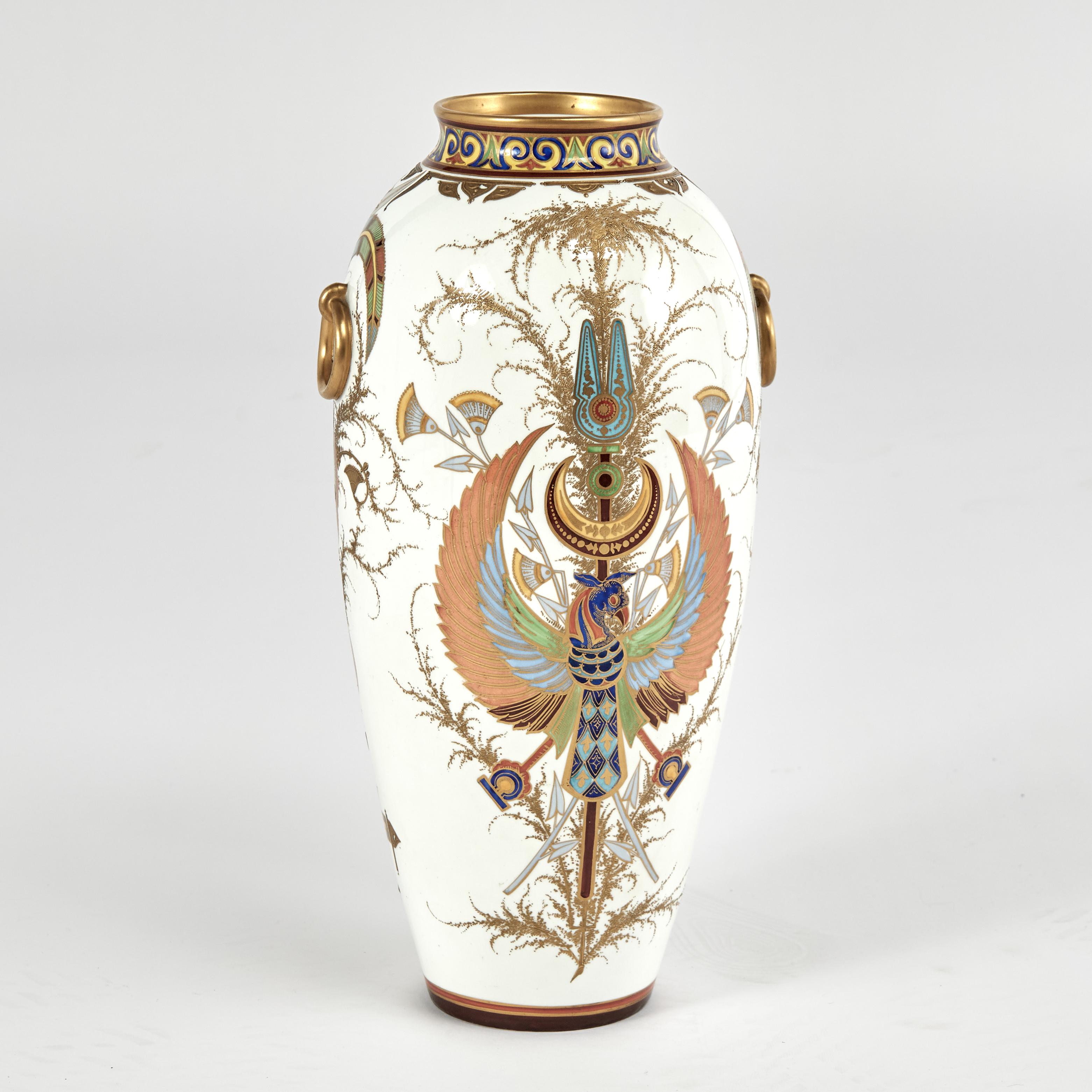 Pair of Antique French Porcelain Egyptian Revival Vases For Sale 6