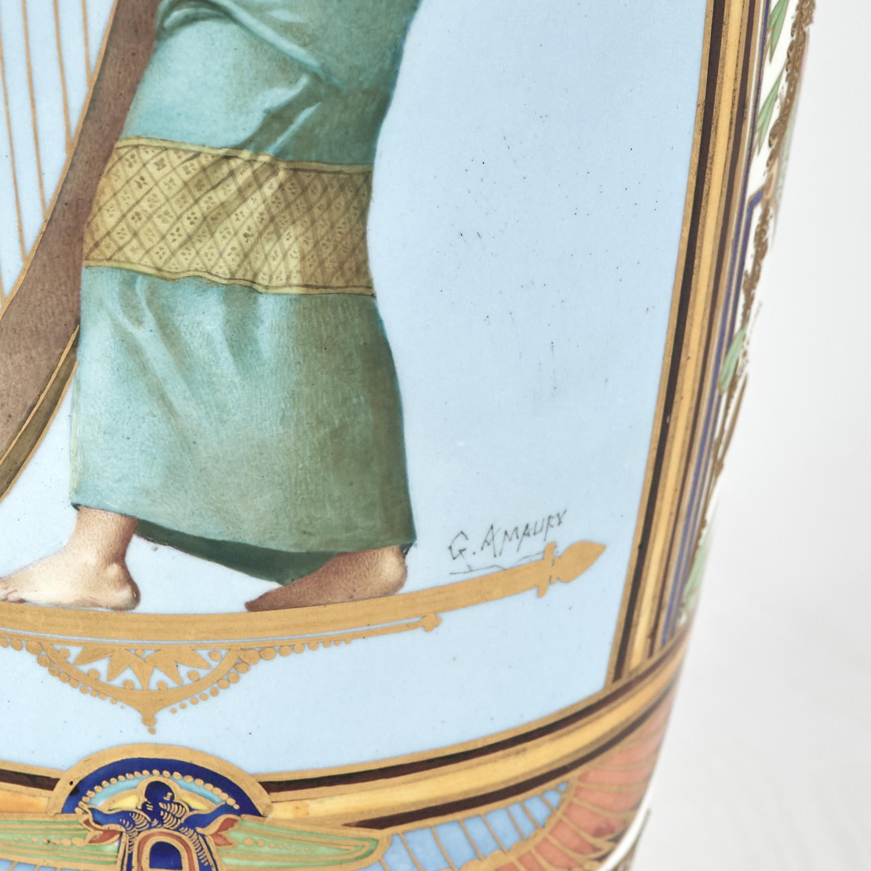 Pair of Antique French Porcelain Egyptian Revival Vases For Sale 10