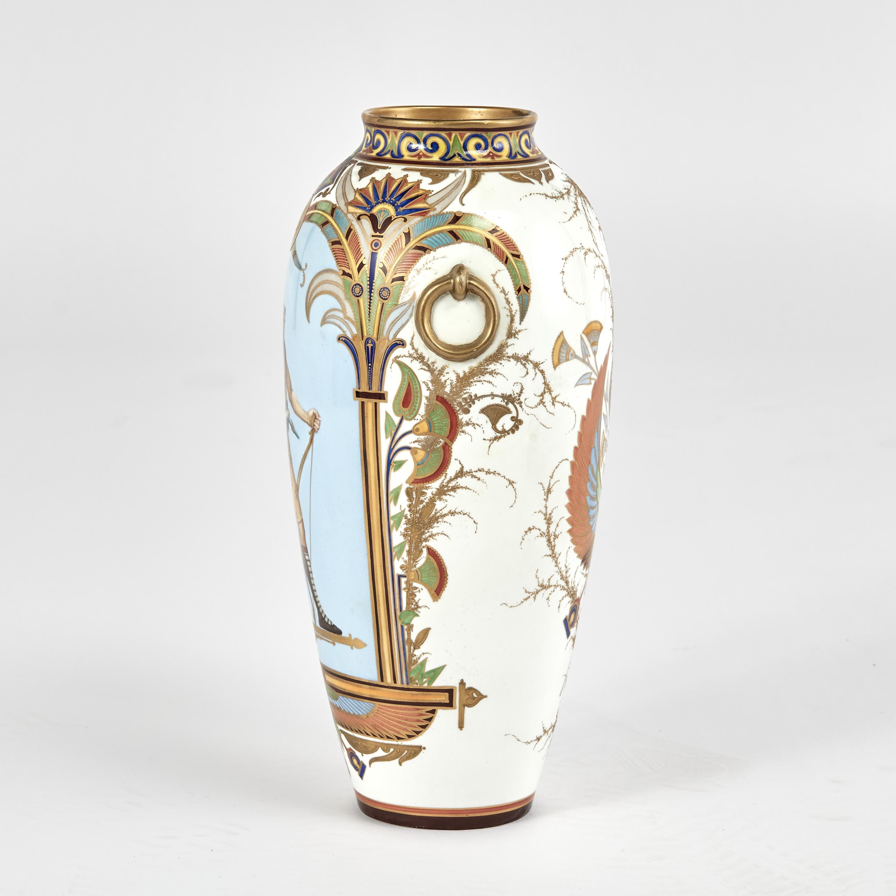 19th Century Pair of Antique French Porcelain Egyptian Revival Vases For Sale