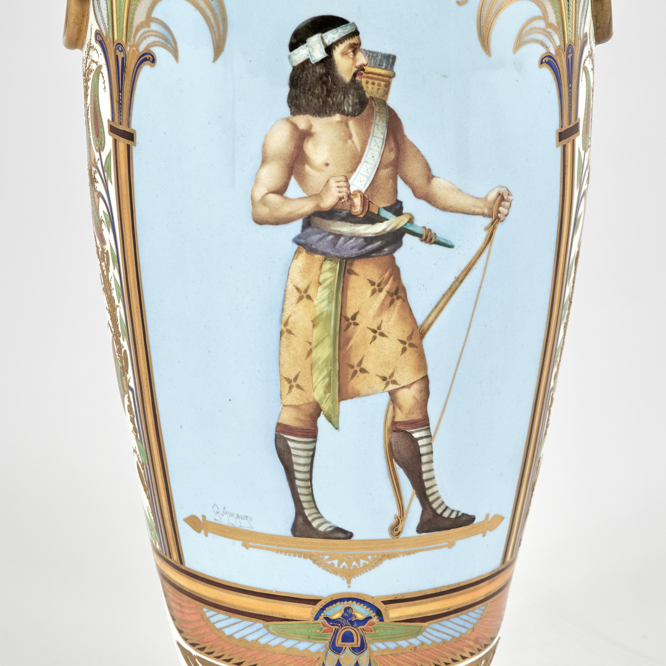 Pair of Antique French Porcelain Egyptian Revival Vases For Sale 2
