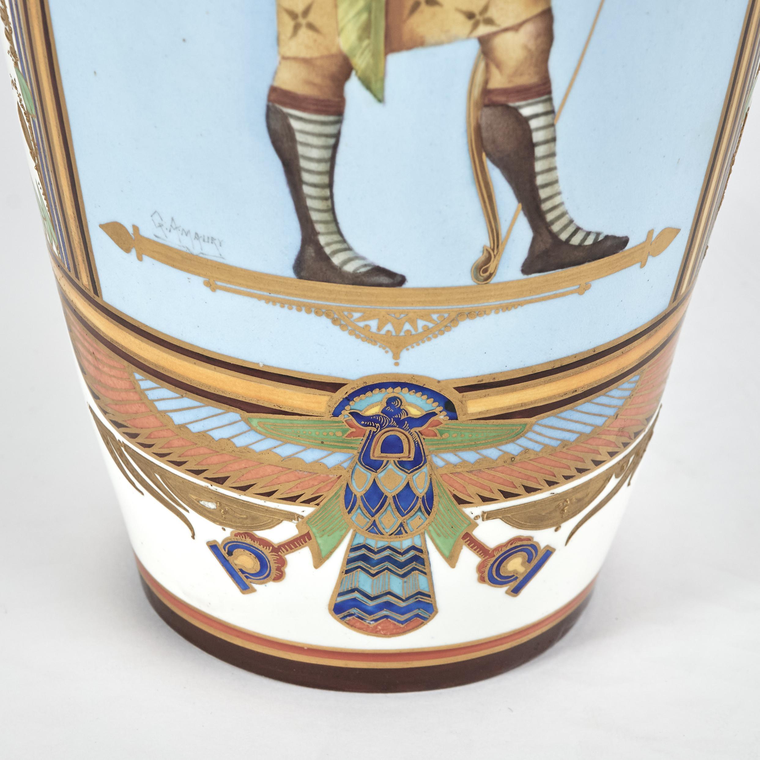 Pair of Antique French Porcelain Egyptian Revival Vases For Sale 4