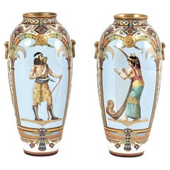 Pair of Antique French Porcelain Egyptian Revival Vases