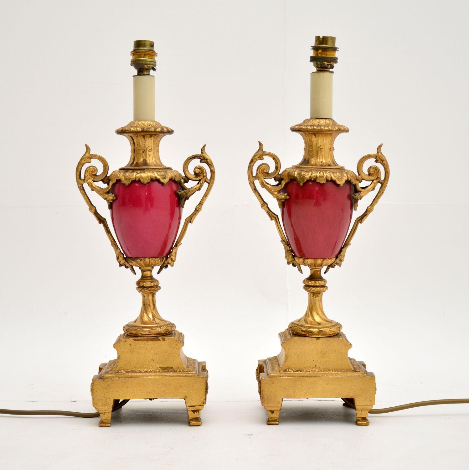 Pair of Antique French Porcelain & Gilt Metal Table Lamps 6