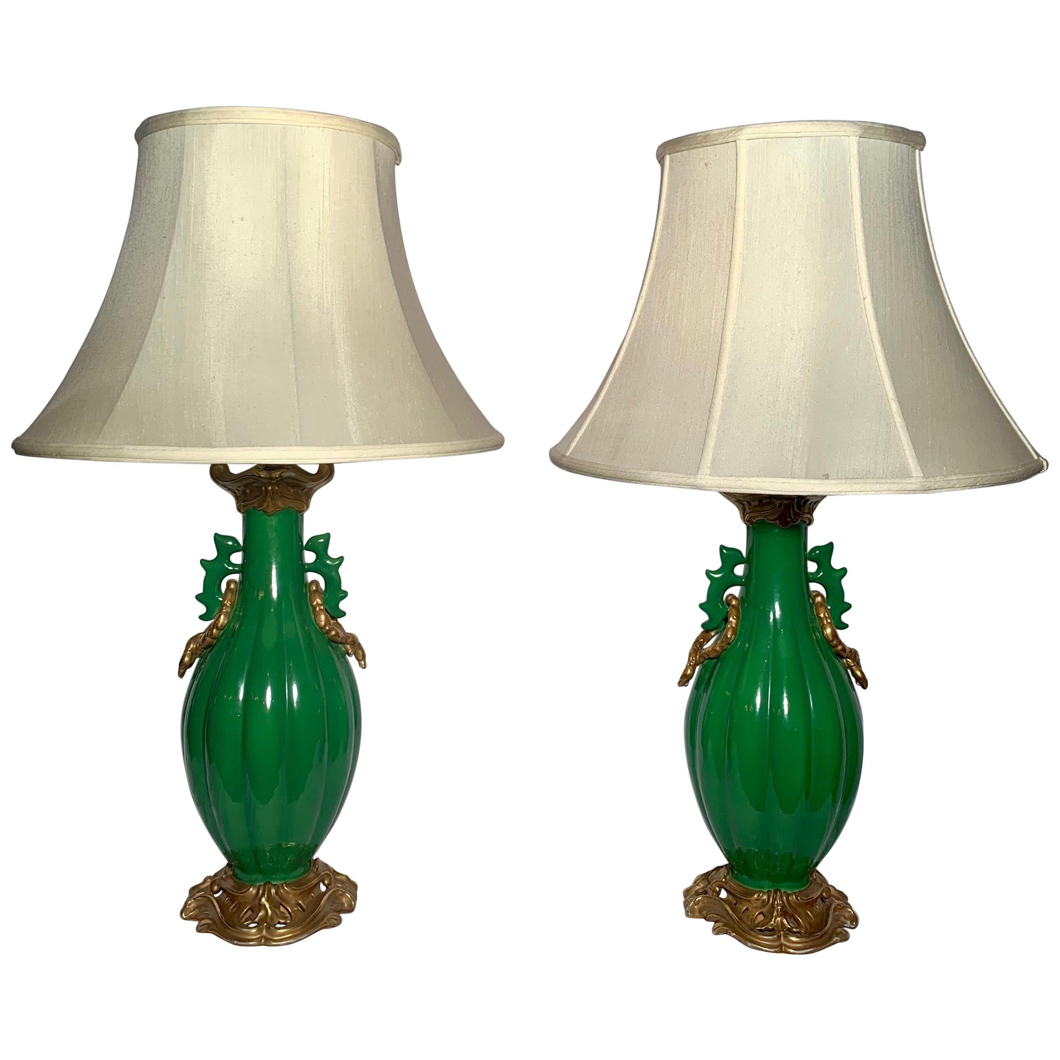 Pair of Antique French Porcelain Lamps