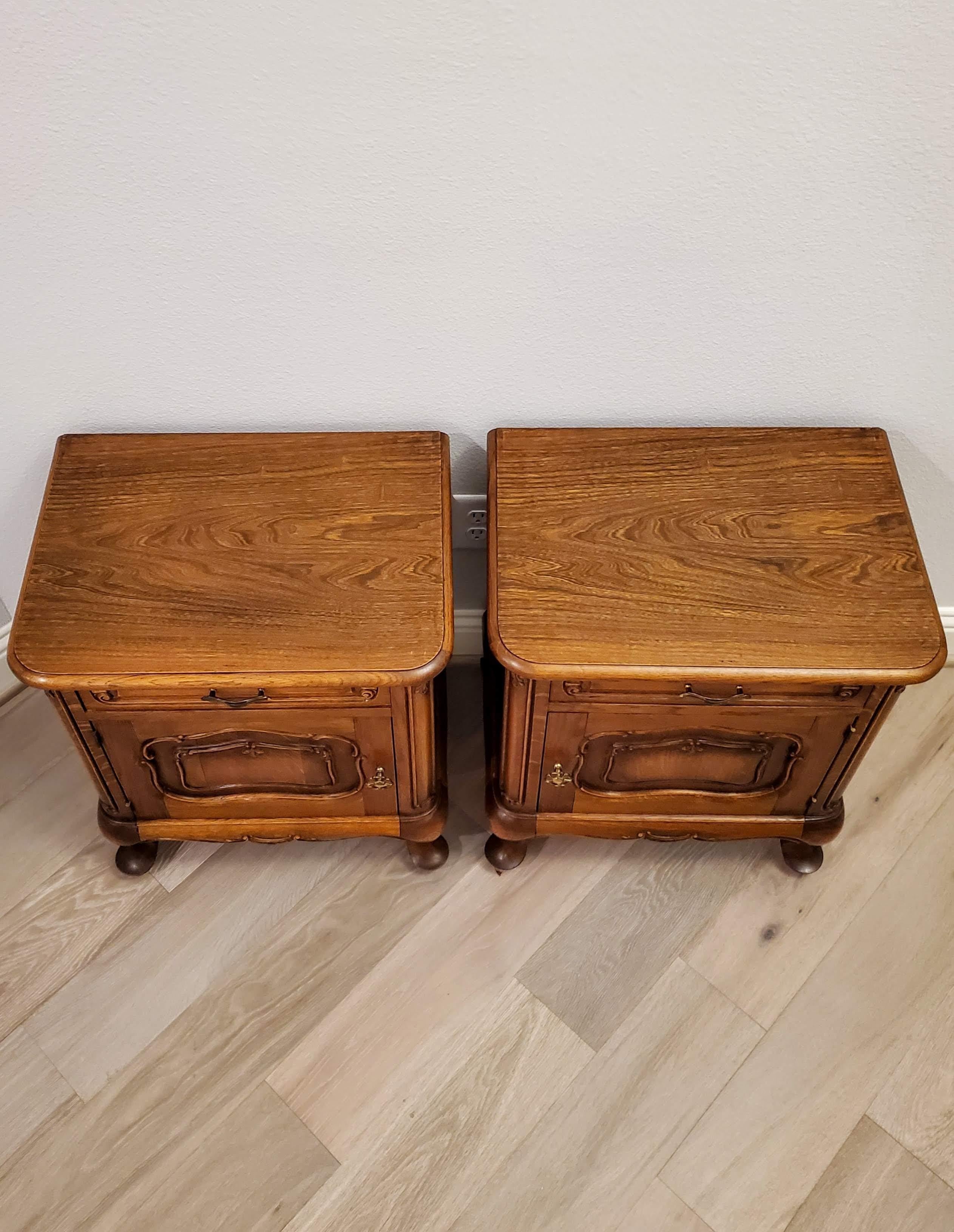 Pair of Antique French Provincial Figured Bedside Cabinets 4