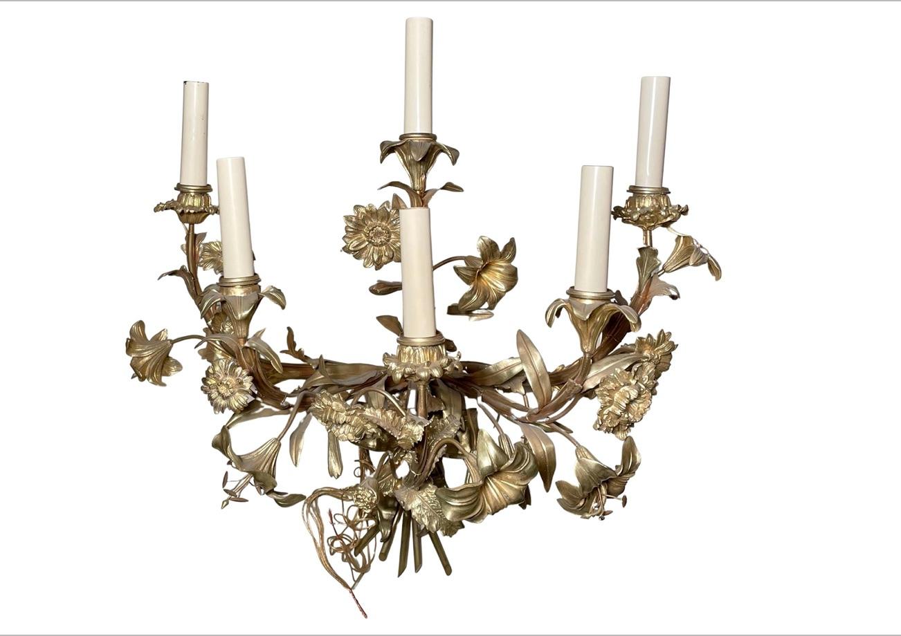 Pair of Antique French Provincial Floral Sconces, circa 1870.