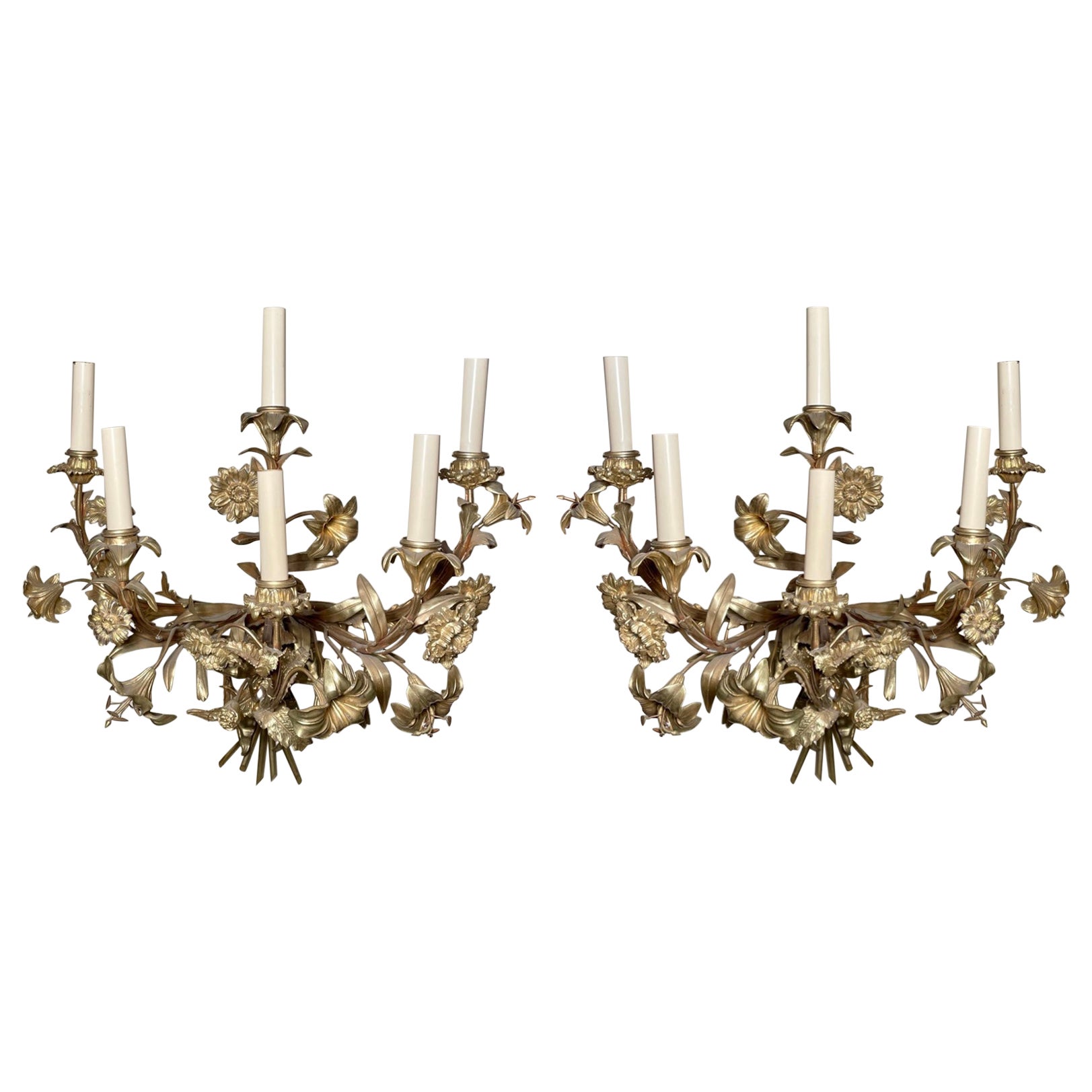 Pareja de Antiguos Candelabros Florales Provinciales Franceses circa 1870
