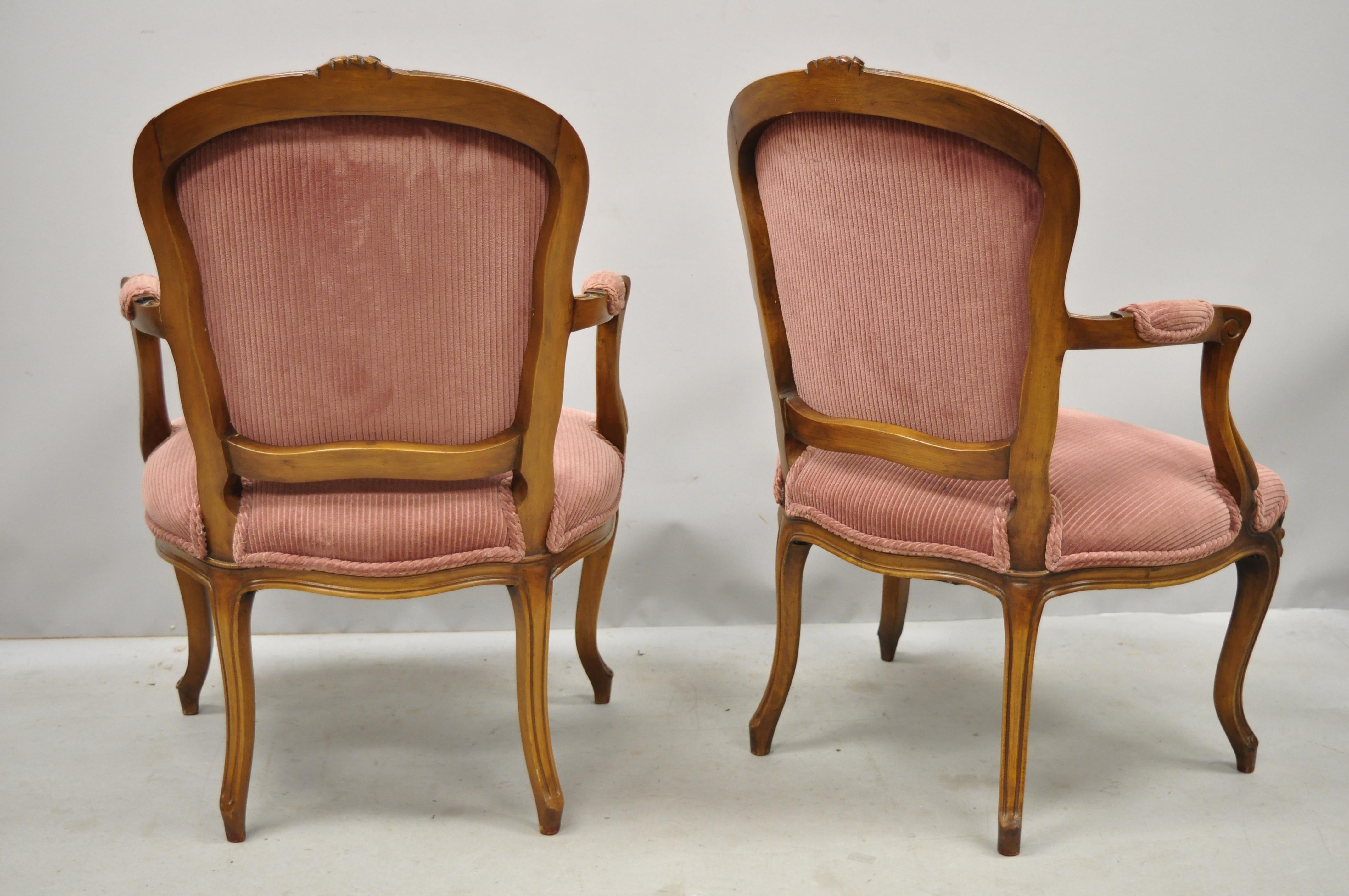 Pair of Antique French Provincial Louis XV Style Carved Walnut Small Armchairs 3