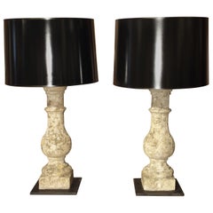 Pair of Antique French Re-Constituted Stone Baluster Lamps
