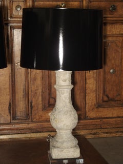 Pair of Antique French Re-Constituted Stone Baluster Lamps on Acrylic Bases