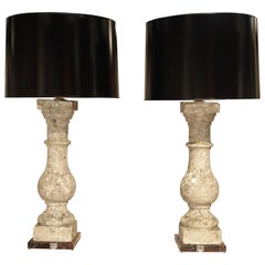 Pair of Antique French Re-Constituted Stone Baluster Lamps on Acrylic Bases