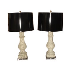 Pair of Antique French Re-Constituted Stone Baluster Lamps on Acrylic Bases