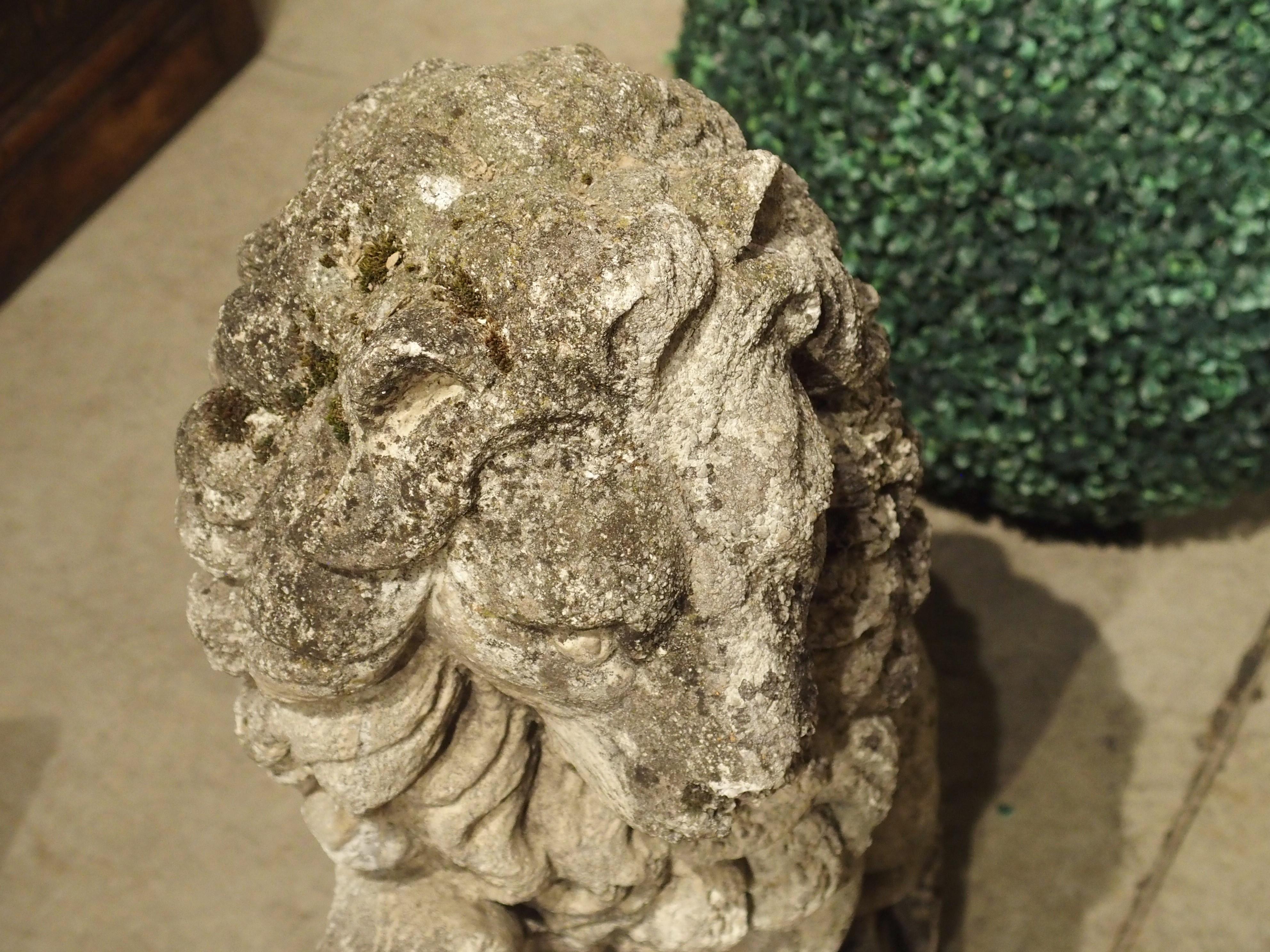 Pair of Antique French Reconstituted Stone Lions, Early 1900s 3