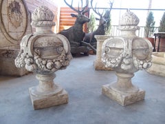 Pair of Antique French Reconstituted Stone Pot Feu Garden Finials, Circa 1920s