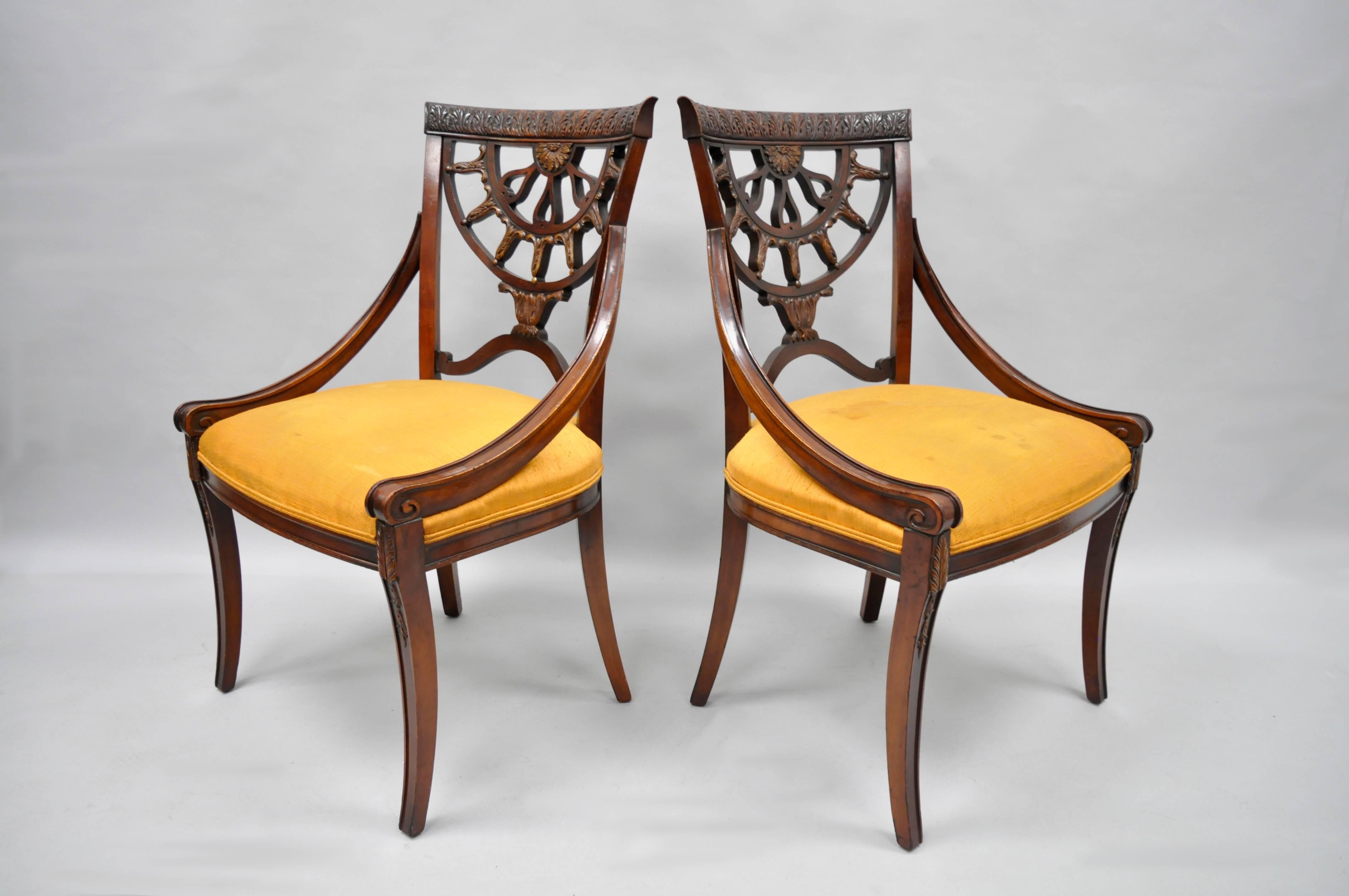 Pair of Antique French Regency Style Pierce Carved Mahogany Dining Room Chairs 5