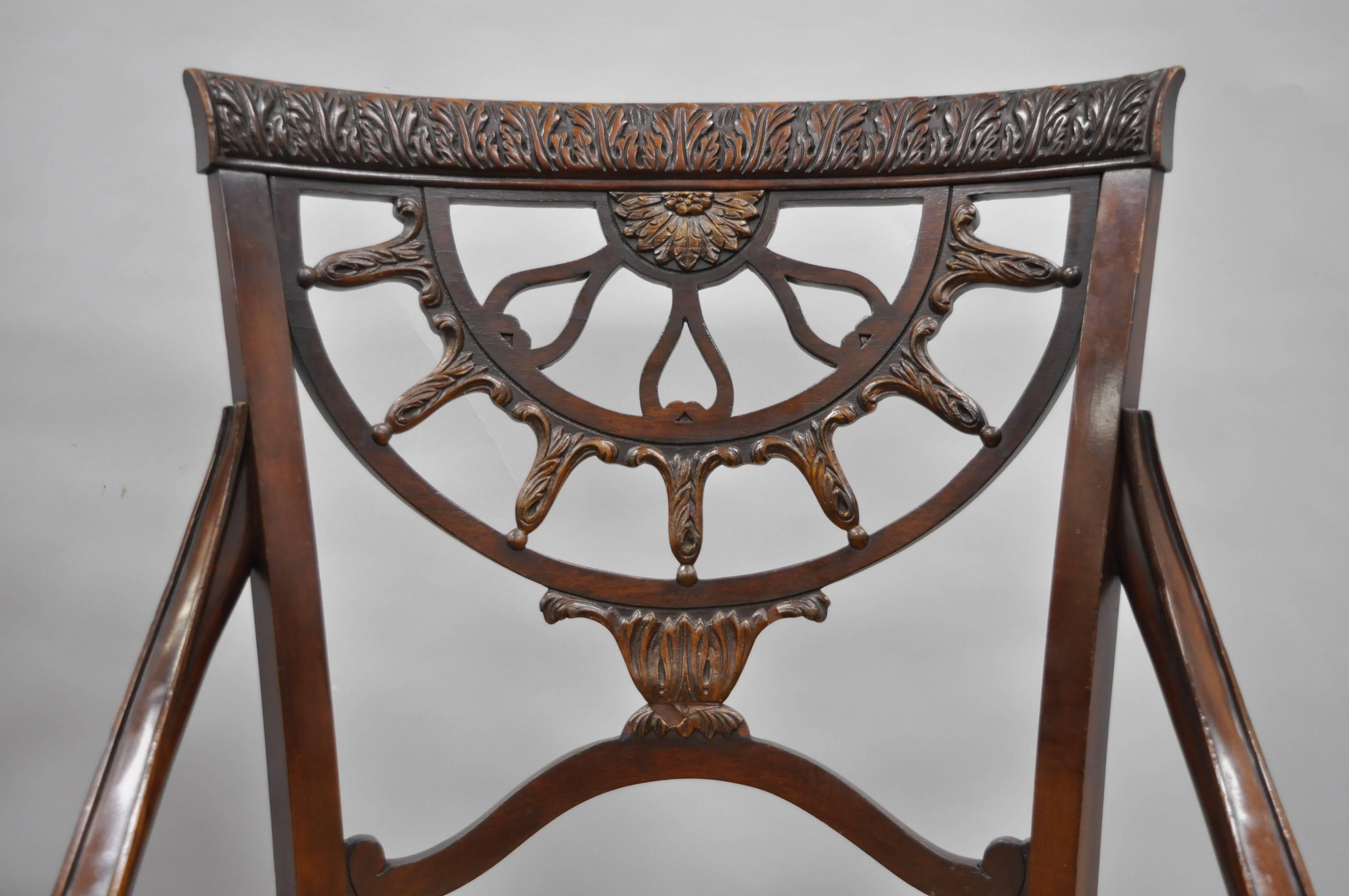 American Pair of Antique French Regency Style Pierce Carved Mahogany Dining Room Chairs