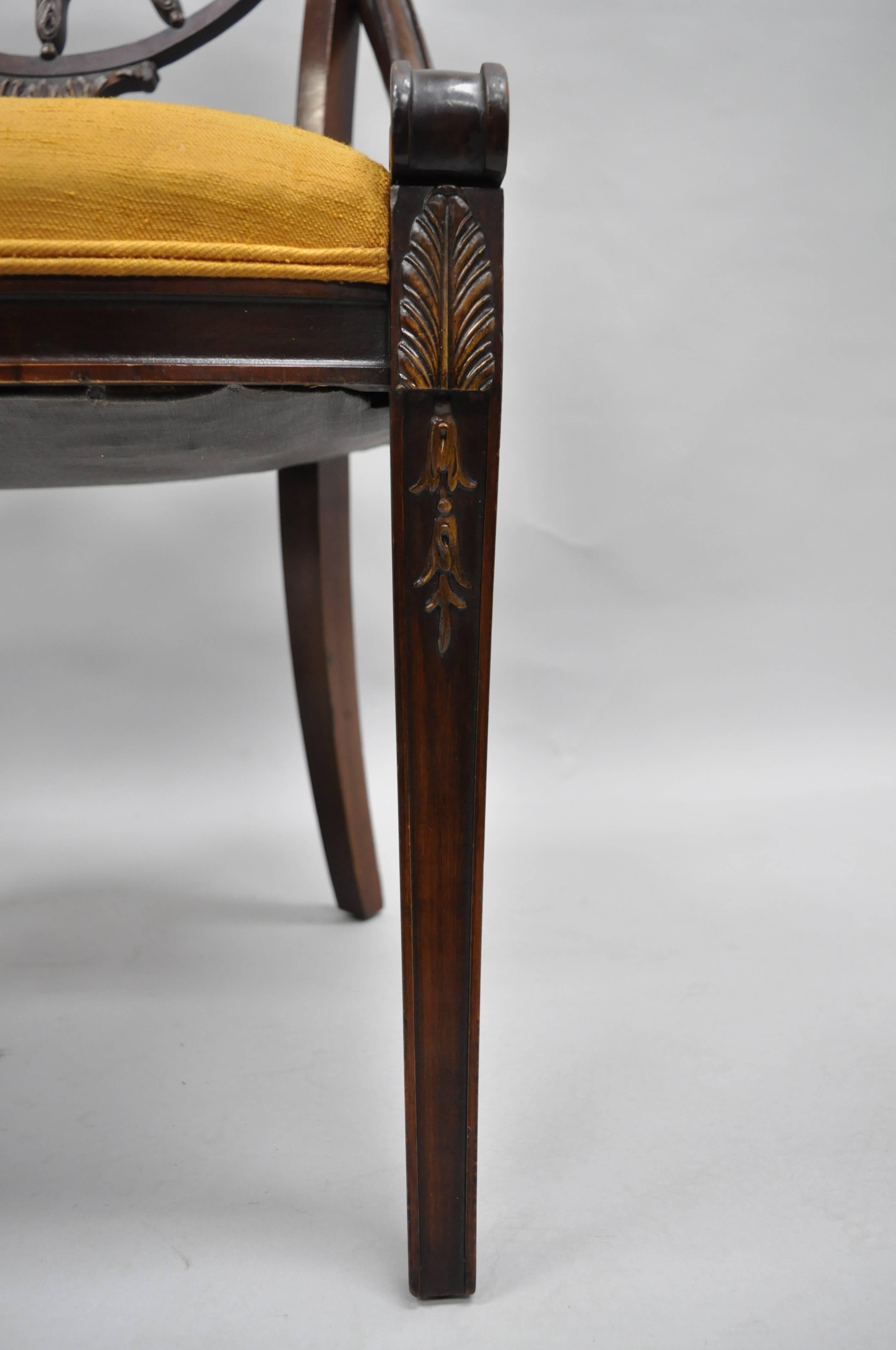 Pair of Antique French Regency Style Pierce Carved Mahogany Dining Room Chairs In Good Condition In Philadelphia, PA
