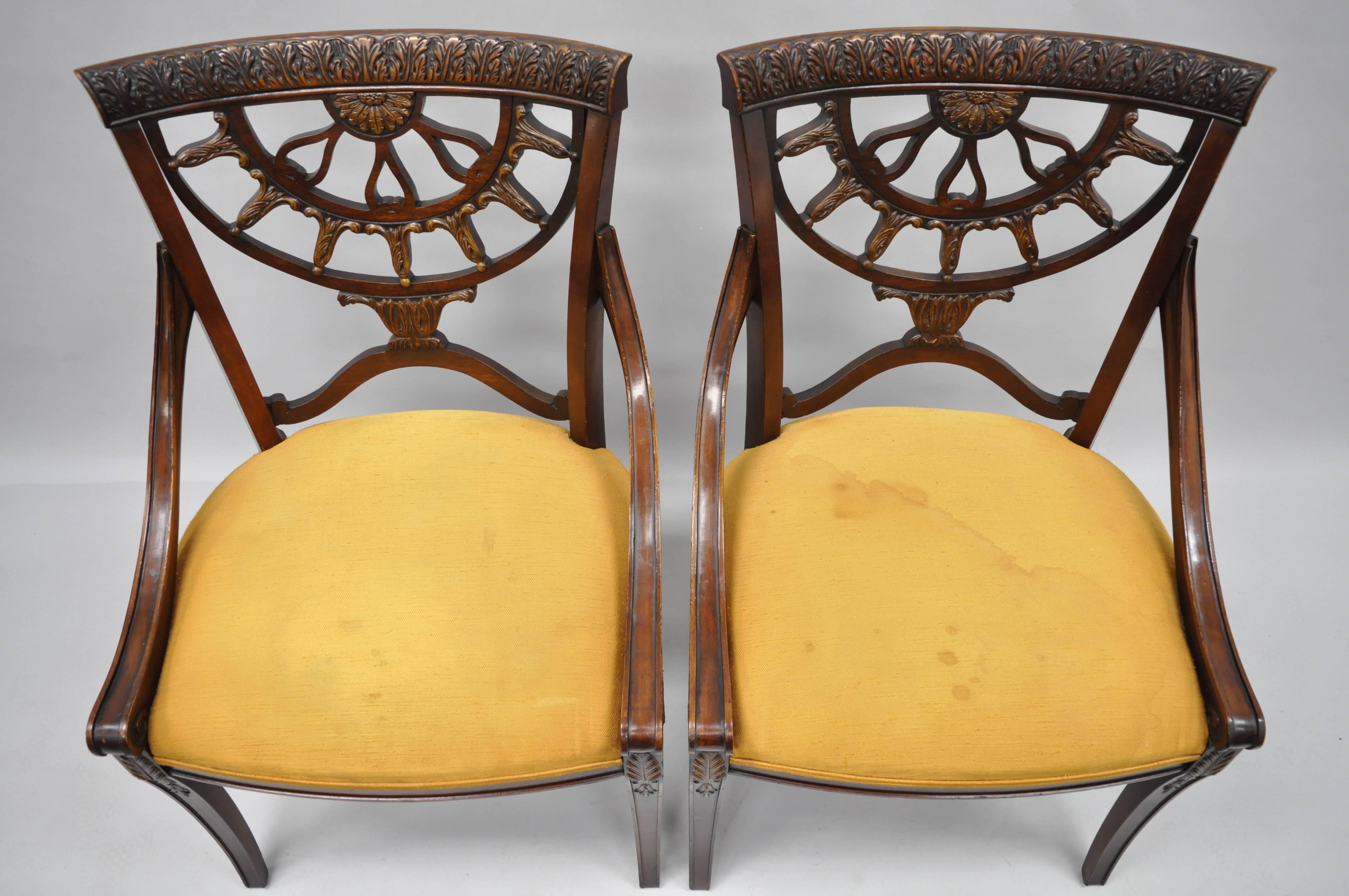 20th Century Pair of Antique French Regency Style Pierce Carved Mahogany Dining Room Chairs