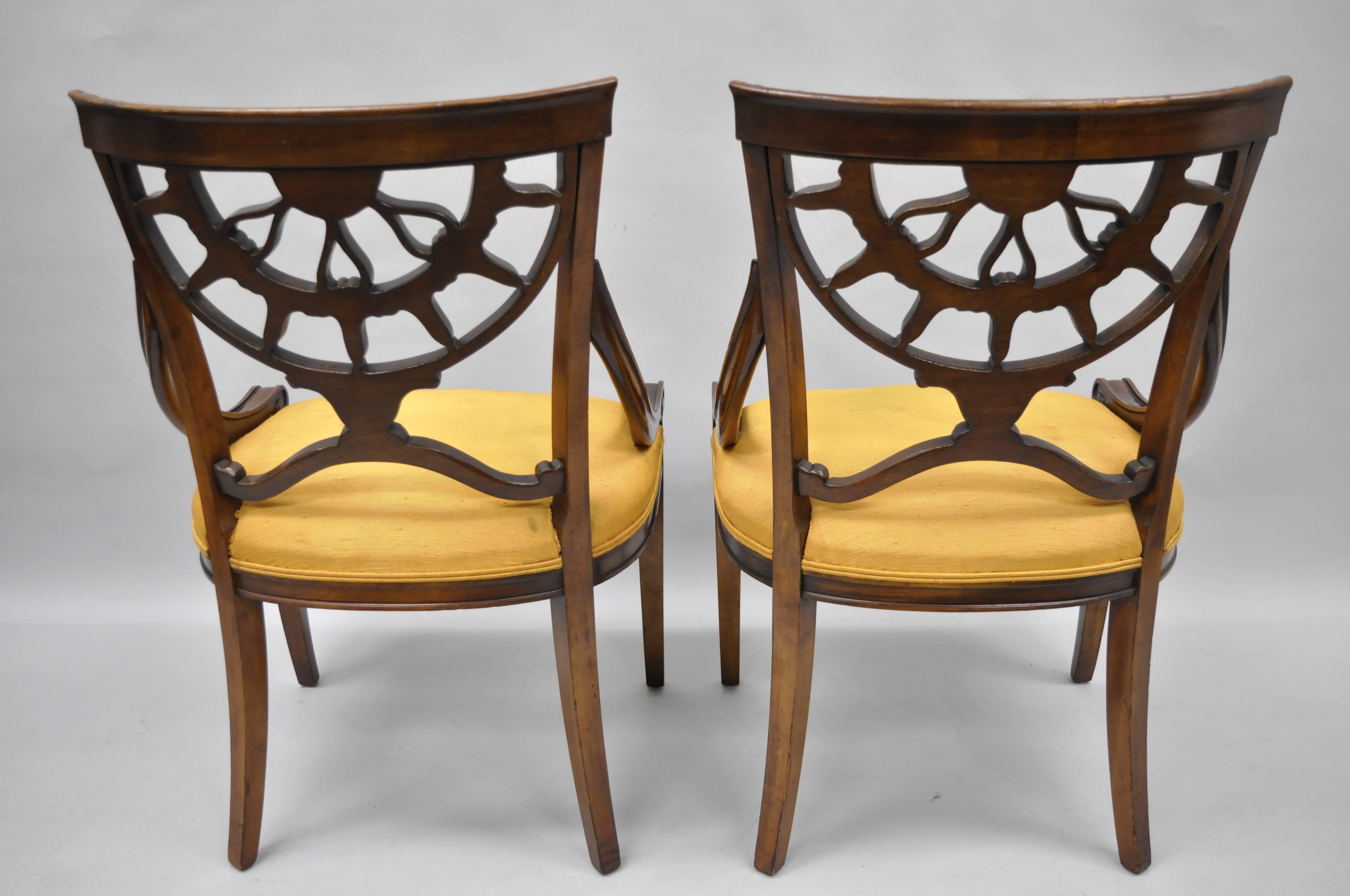 Pair of Antique French Regency Style Pierce Carved Mahogany Dining Room Chairs 2
