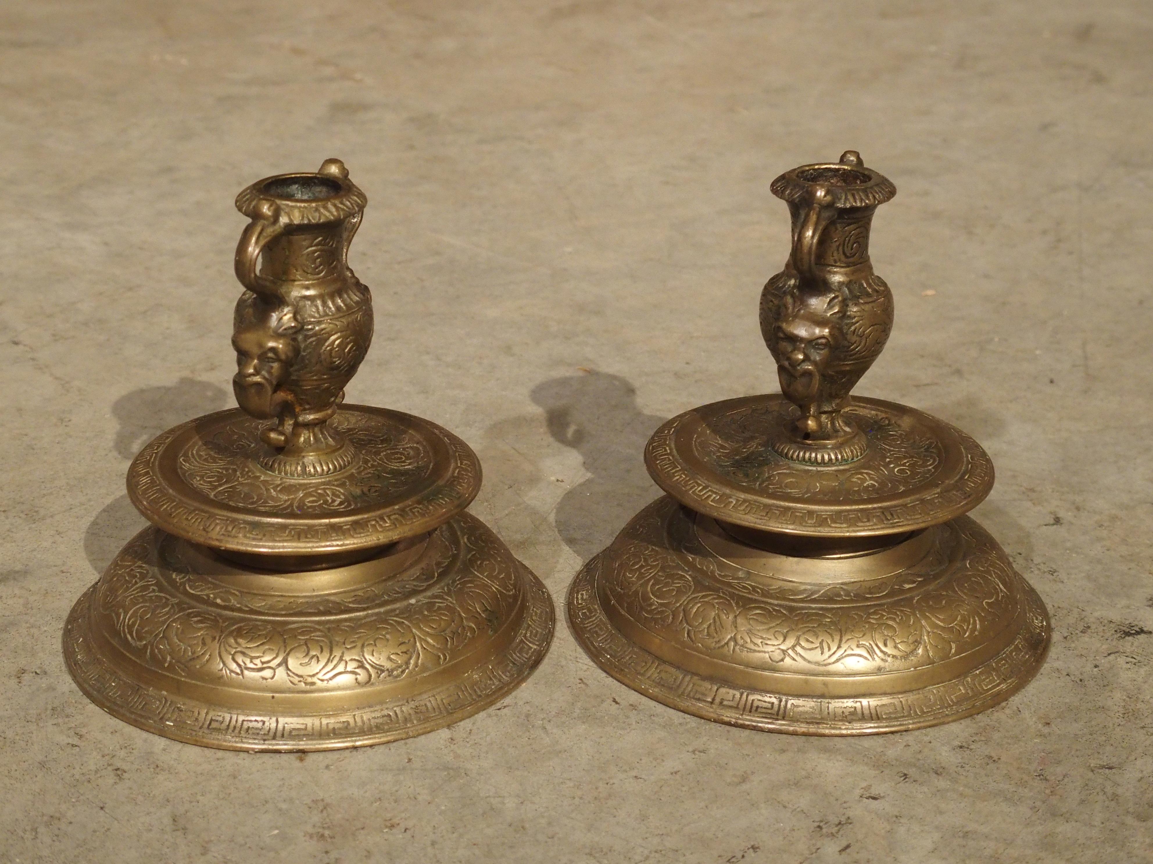 Pair of Antique French Renaissance Style Bronze Candlesticks, 19th Century For Sale 8