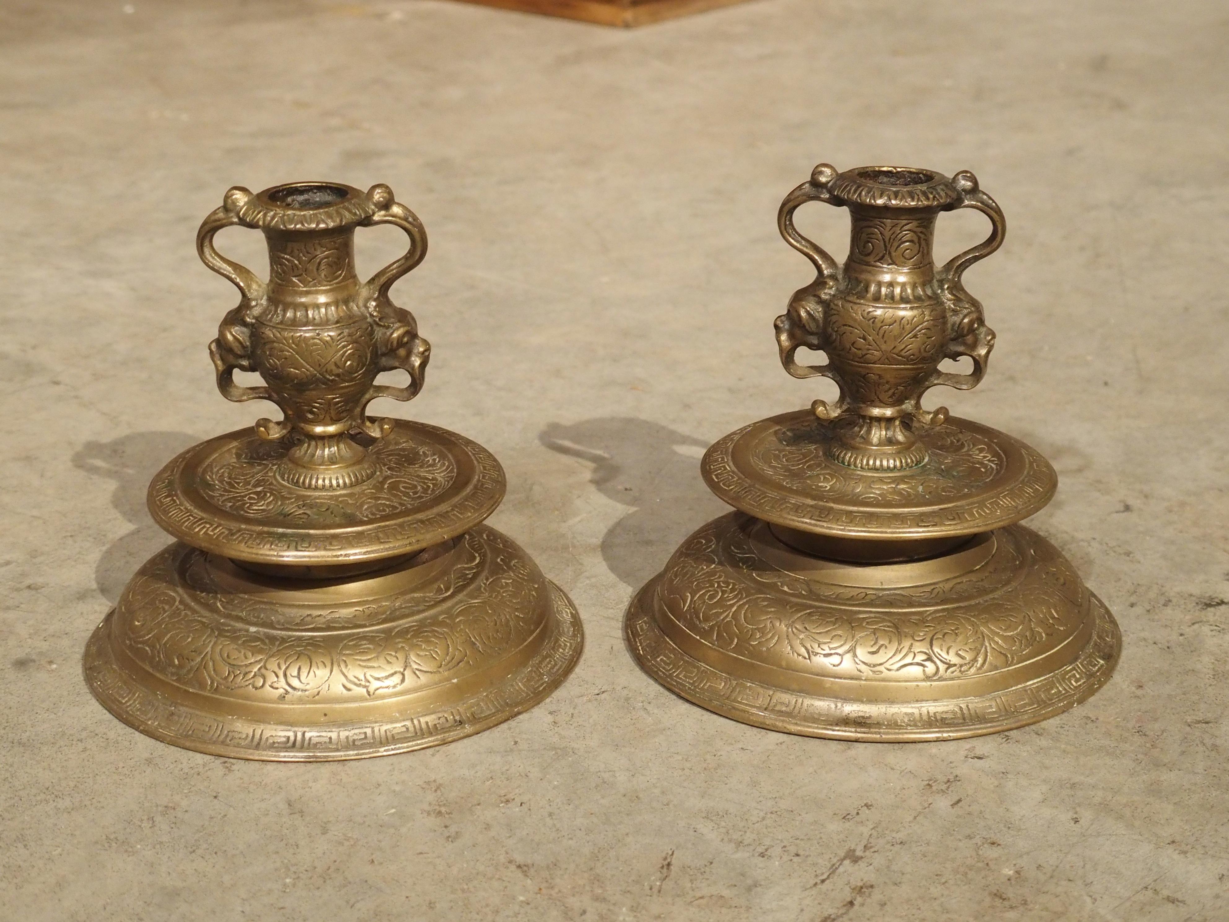 Pair of Antique French Renaissance Style Bronze Candlesticks, 19th Century For Sale 12