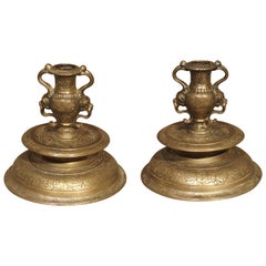 Pair of Antique French Renaissance Style Bronze Candlesticks, 19th Century
