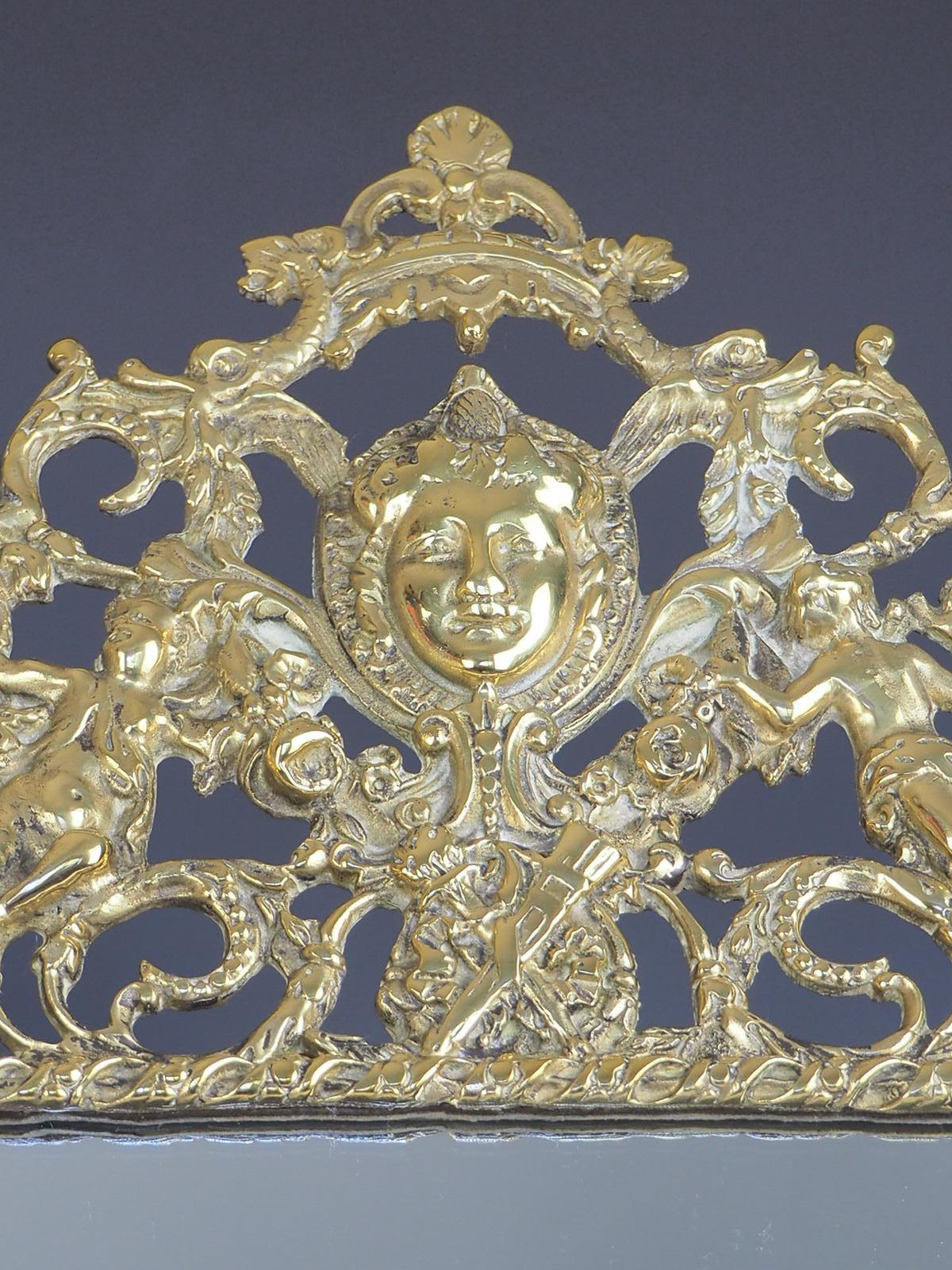 Pair of Antique French Rococo Brass Wall Mirrors For Sale 8
