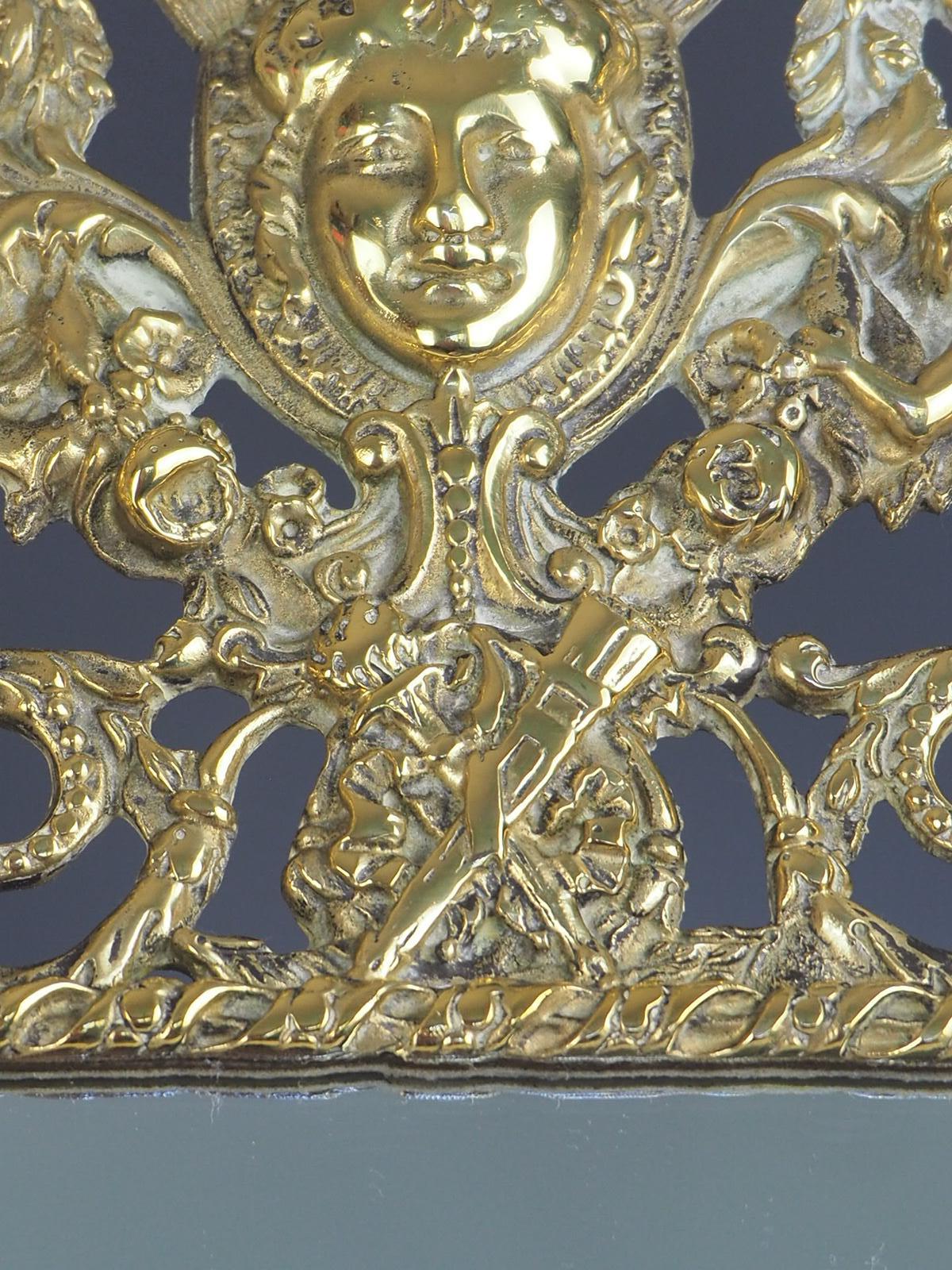 19th Century Pair of Antique French Rococo Brass Wall Mirrors For Sale