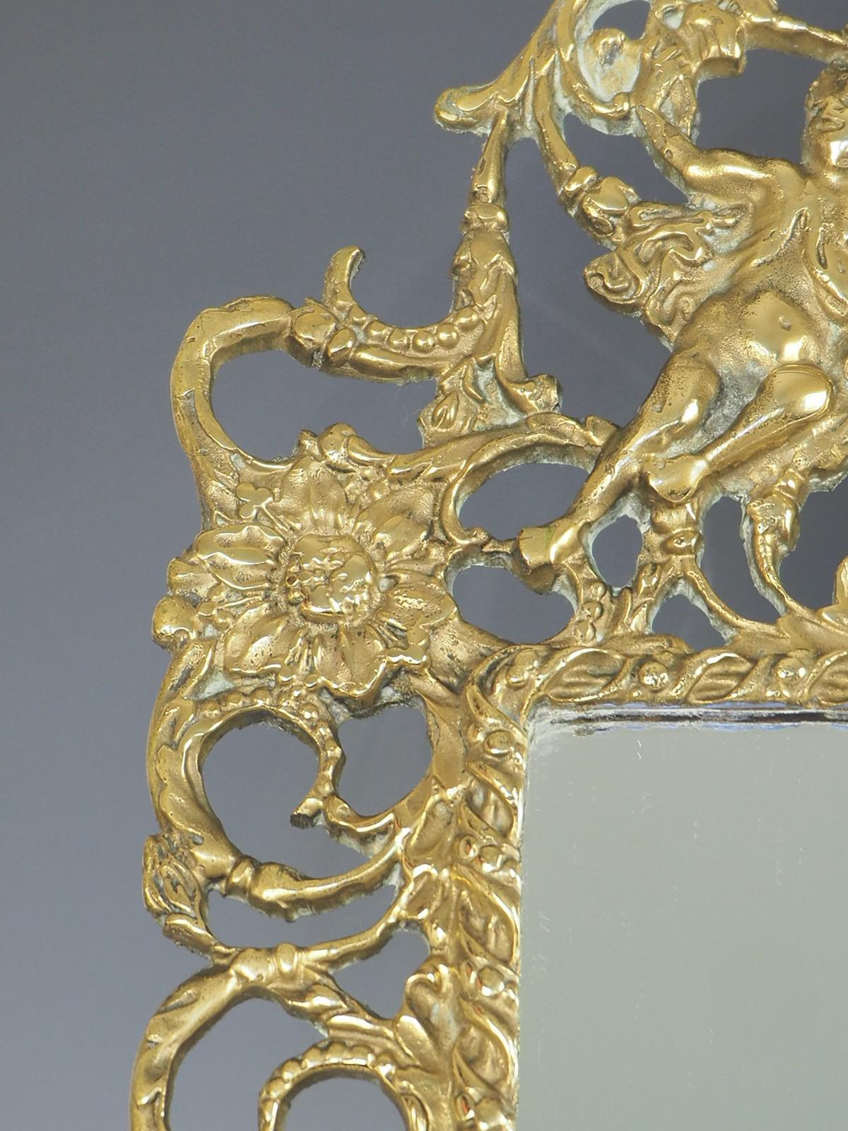 Pair of Antique French Rococo Brass Wall Mirrors For Sale 1
