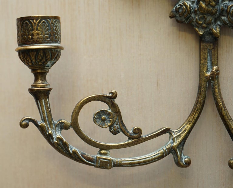 Pair of Antique French Rococo Cherub Brass Girandole Mirrors Candelabra Sconces For Sale 3