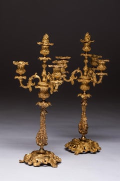 Pair of Antique French Rococo Louis XIV Bronze Candelabra, circa 1850