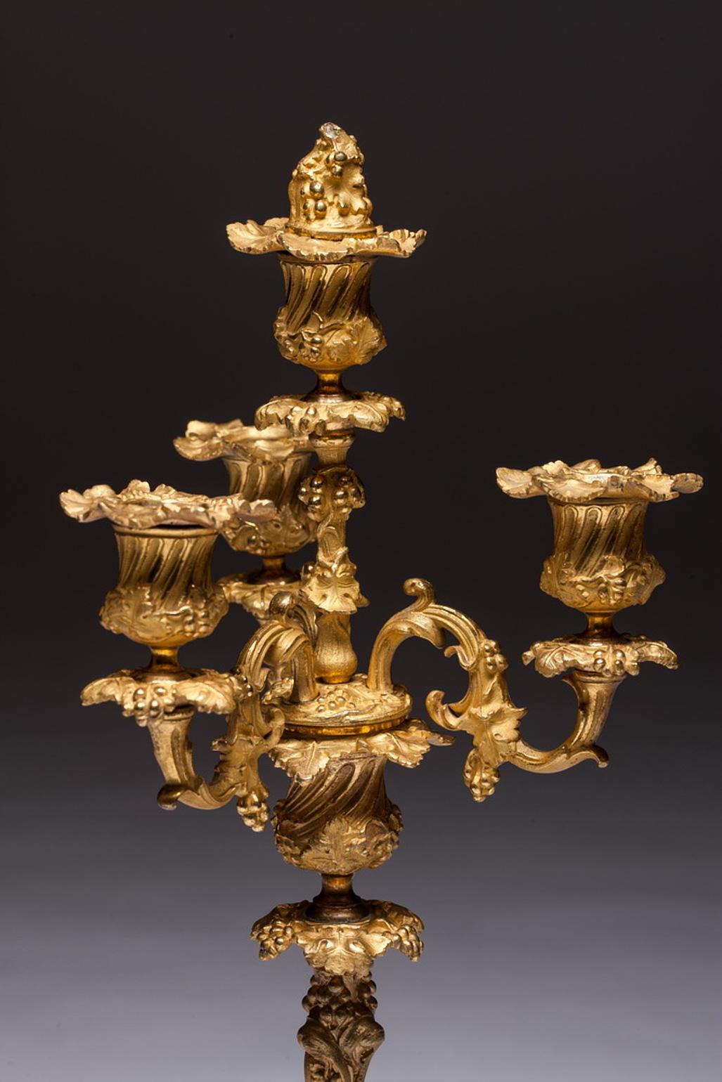 Gilt Pair of Antique French Rococo Louis XIV Bronze Candelabra, circa 1850