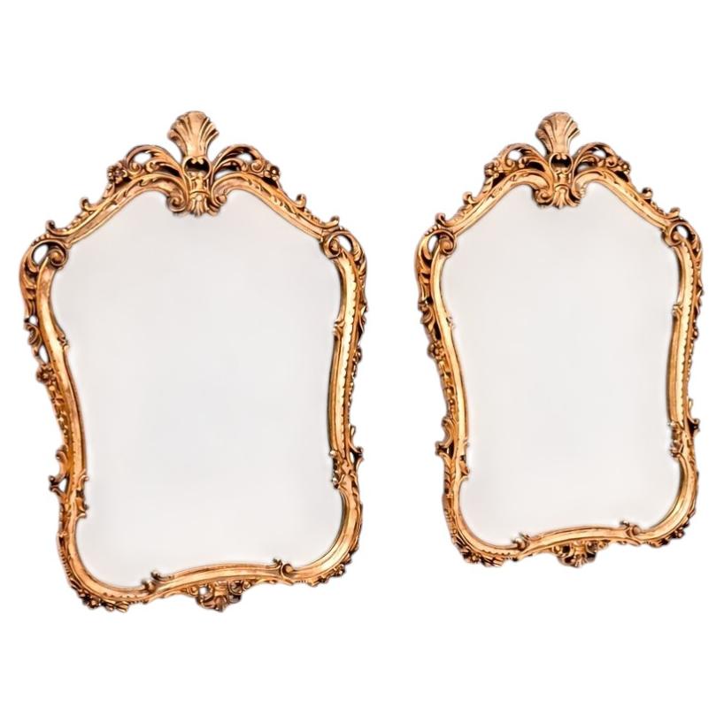 Pair of Antique French Rococo Style Gilt Wood Mirrors
