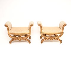 Pair of Antique French Rococo Style Gilt Wood Stools