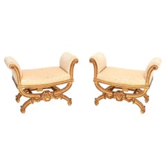 Pair of Antique French Rococo Style Gilt Wood Stools