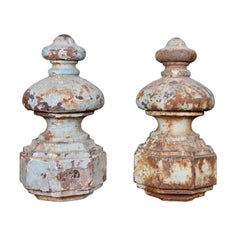 Pair of Antique French Rustic Iron Finials