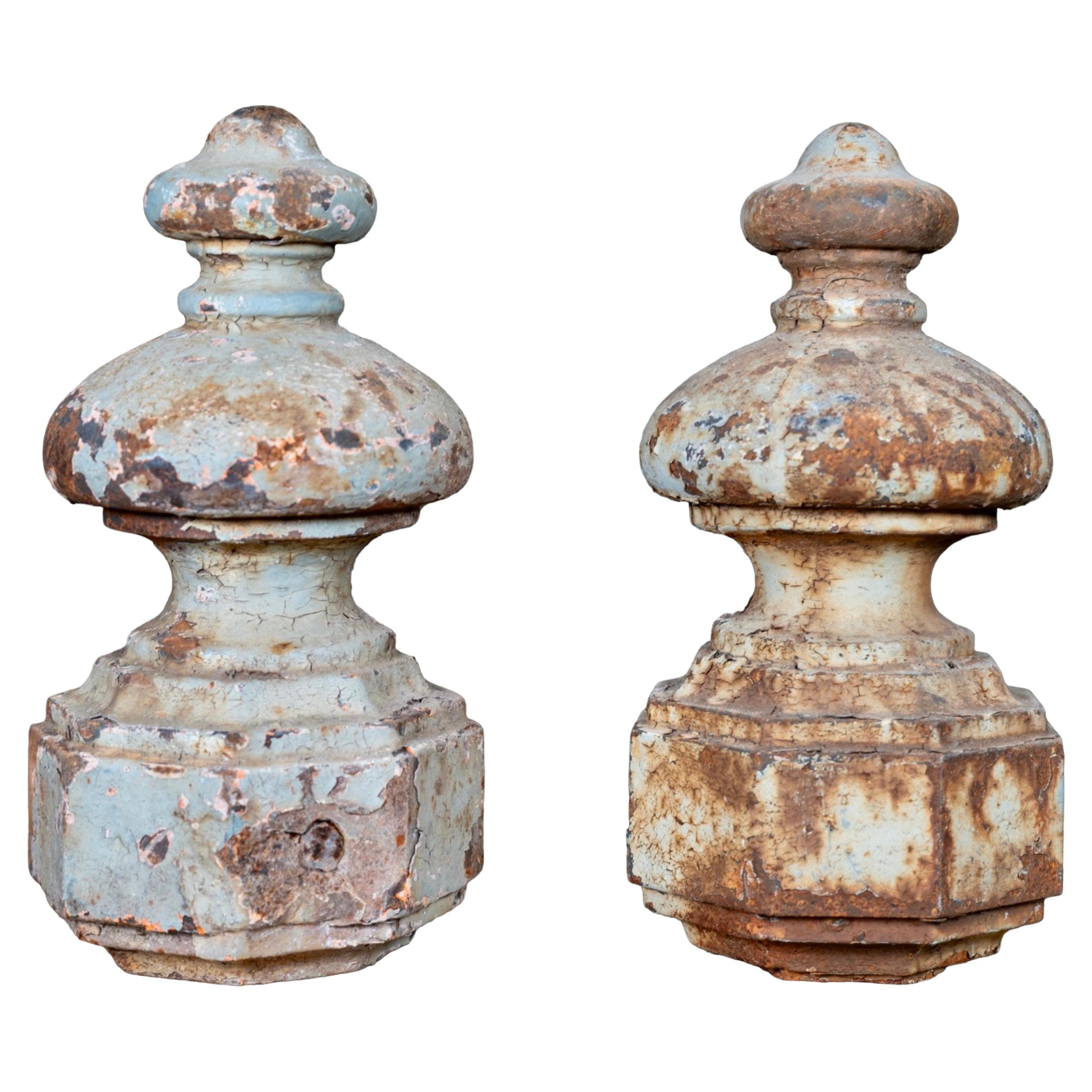 Pair of Antique French Rustic Iron Finials