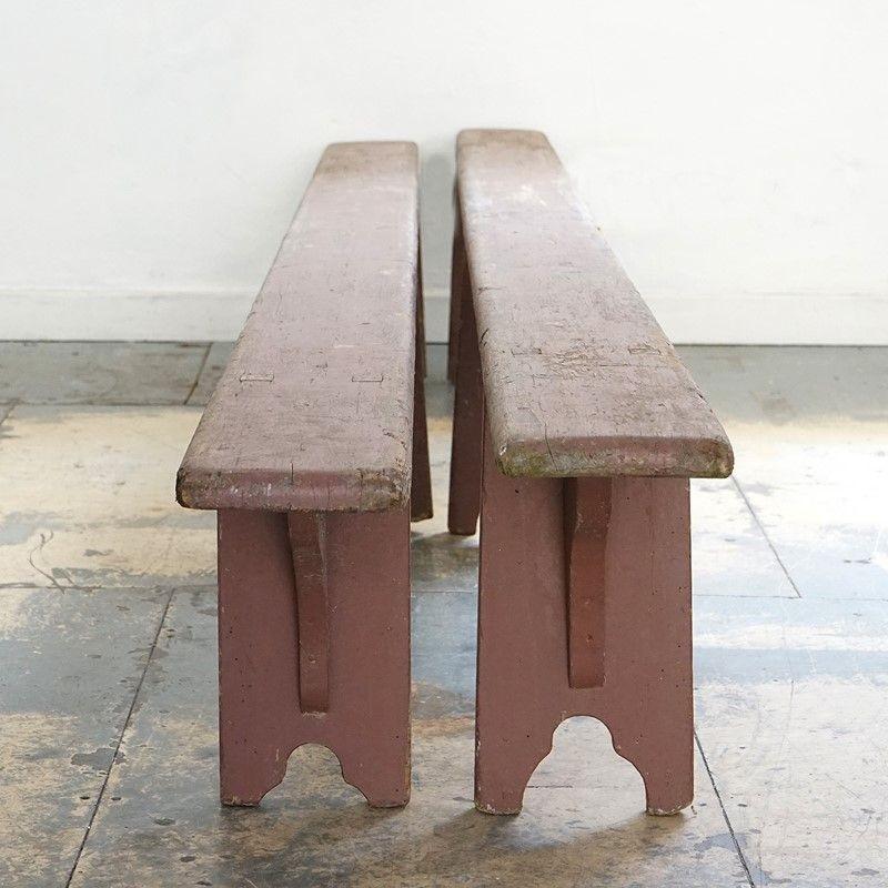 Pair of Antique French Rustic Painted Pine Benches, 19th Century For Sale 5