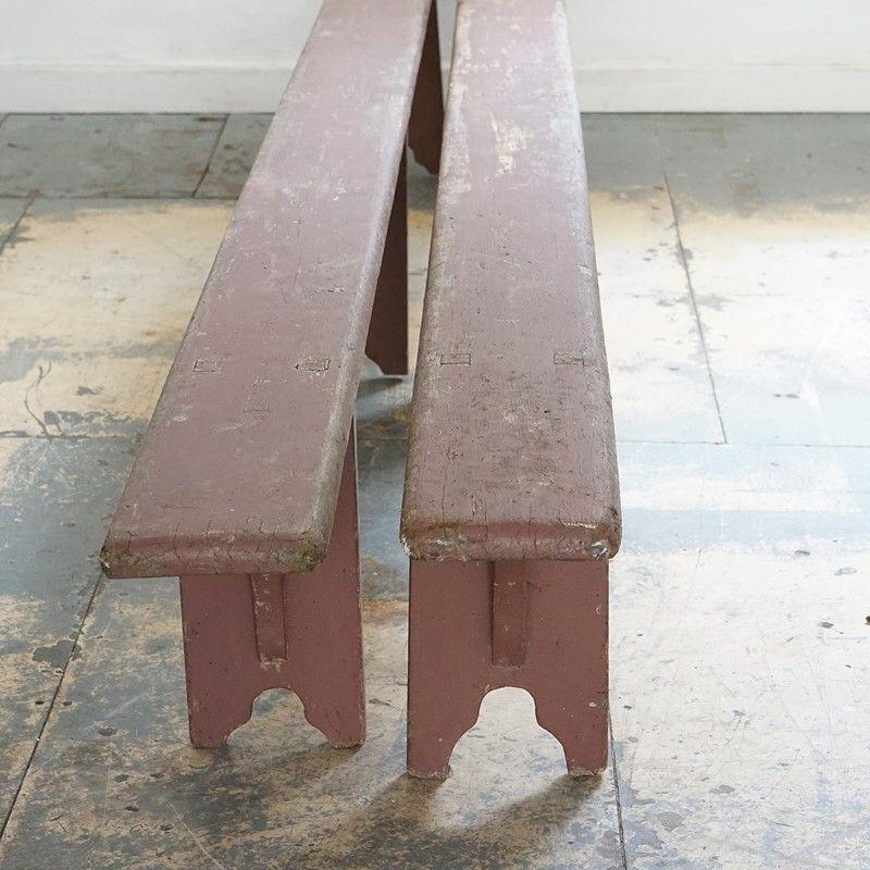 Pair of Antique French Rustic Painted Pine Benches, 19th Century For Sale 6