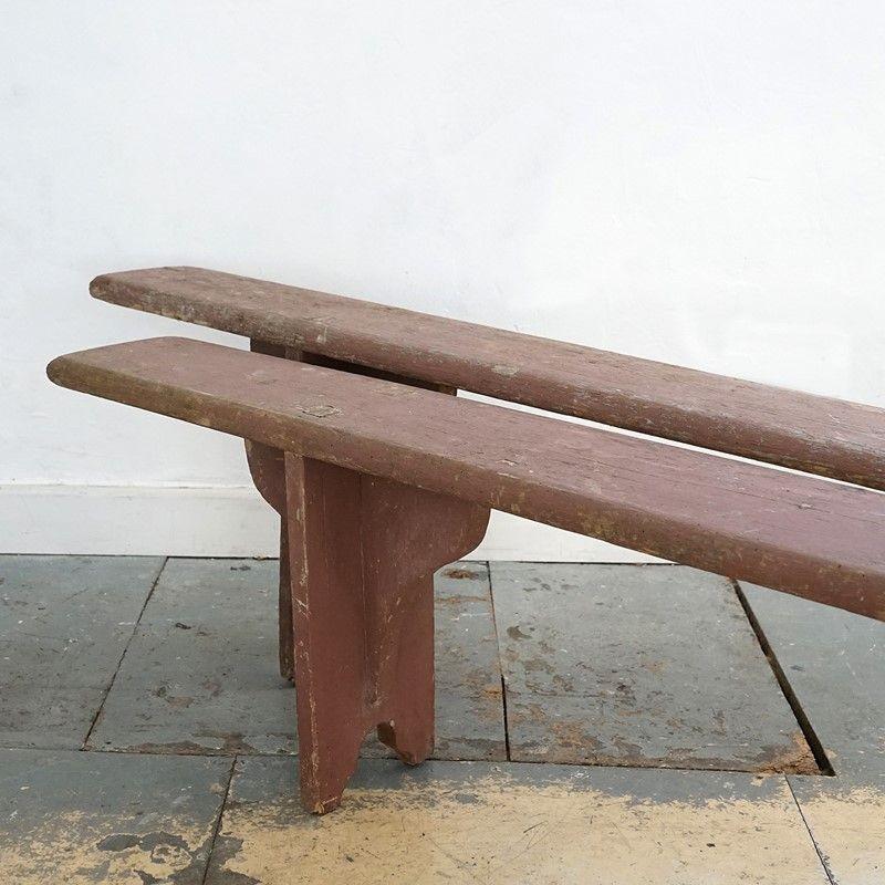 Pair of Antique French Rustic Painted Pine Benches, 19th Century For Sale 1